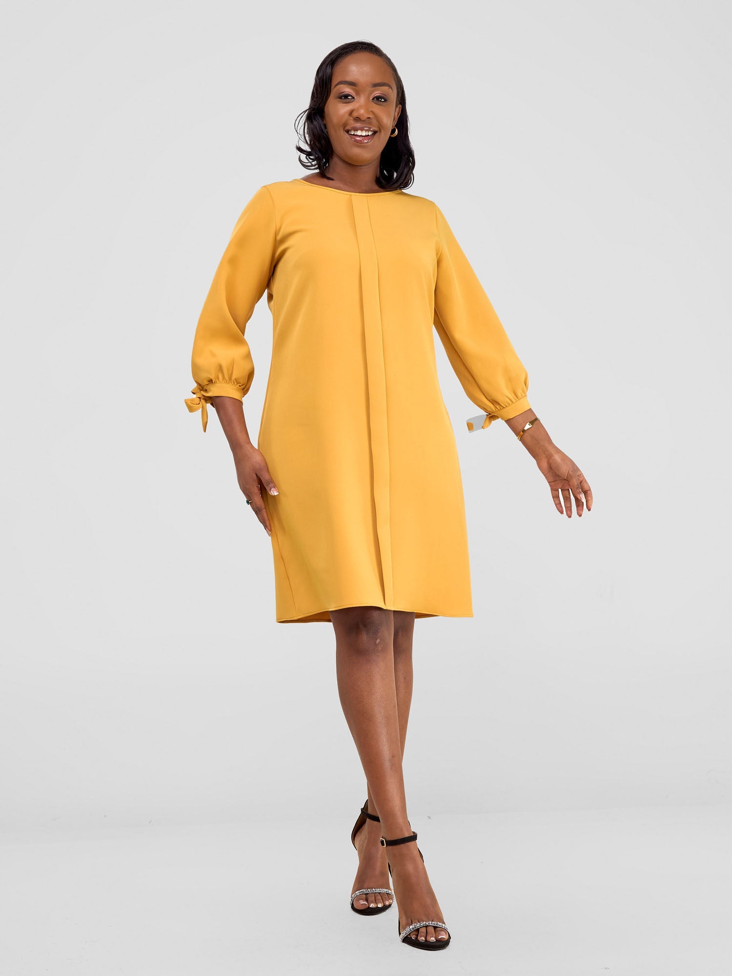 Vivo Paji 3/4 Sleeve Shift Dress (Regular) - Mustard