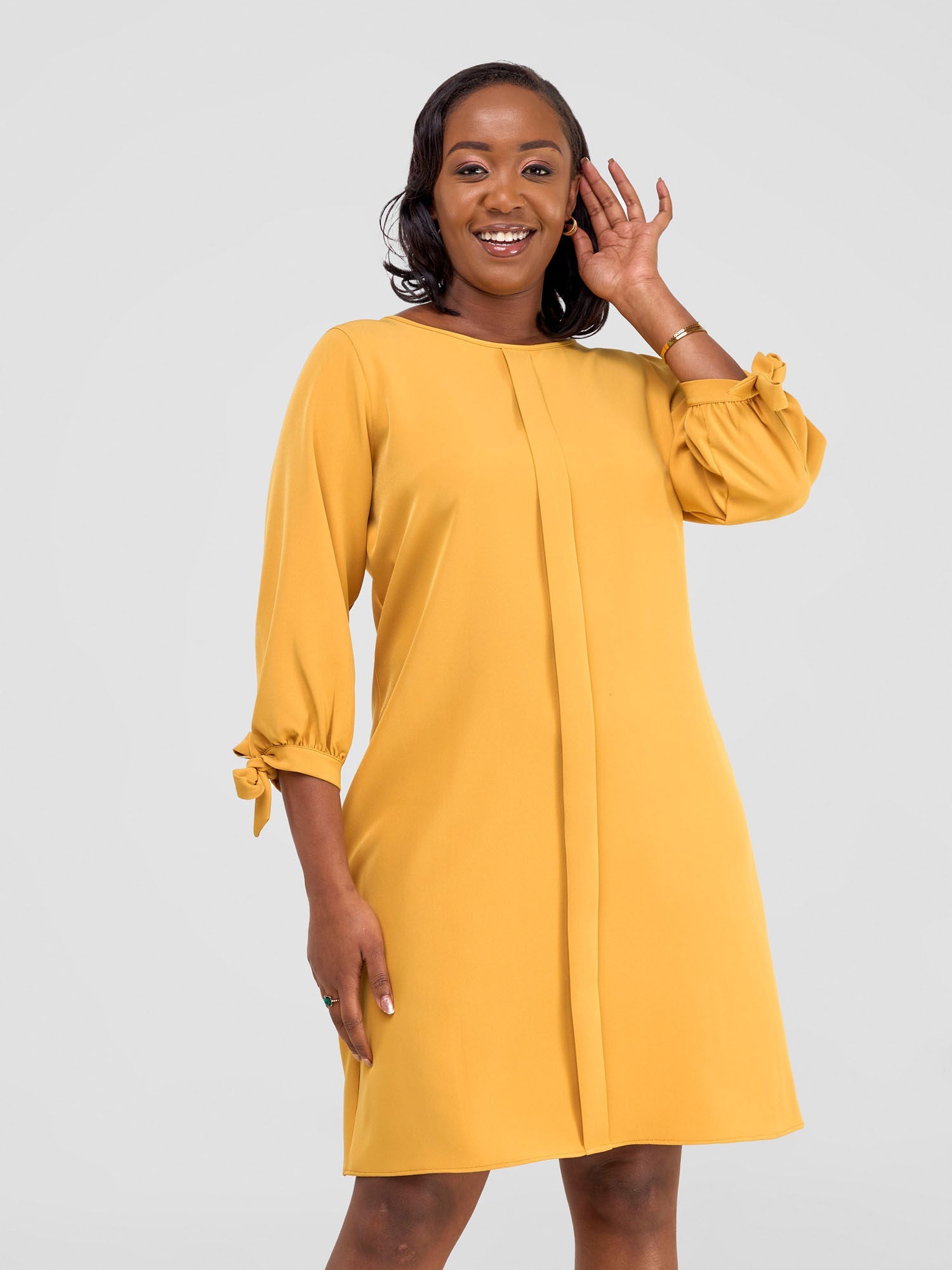 Vivo Paji 3/4 Sleeve Shift Dress (Regular) - Mustard