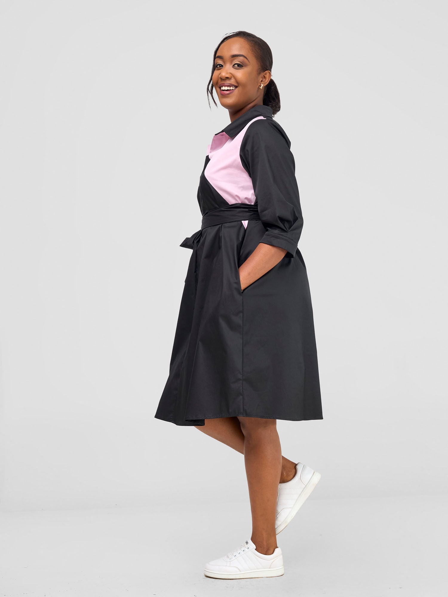 Safari Lira Front Panelled Shirt Dress - Black / Pink