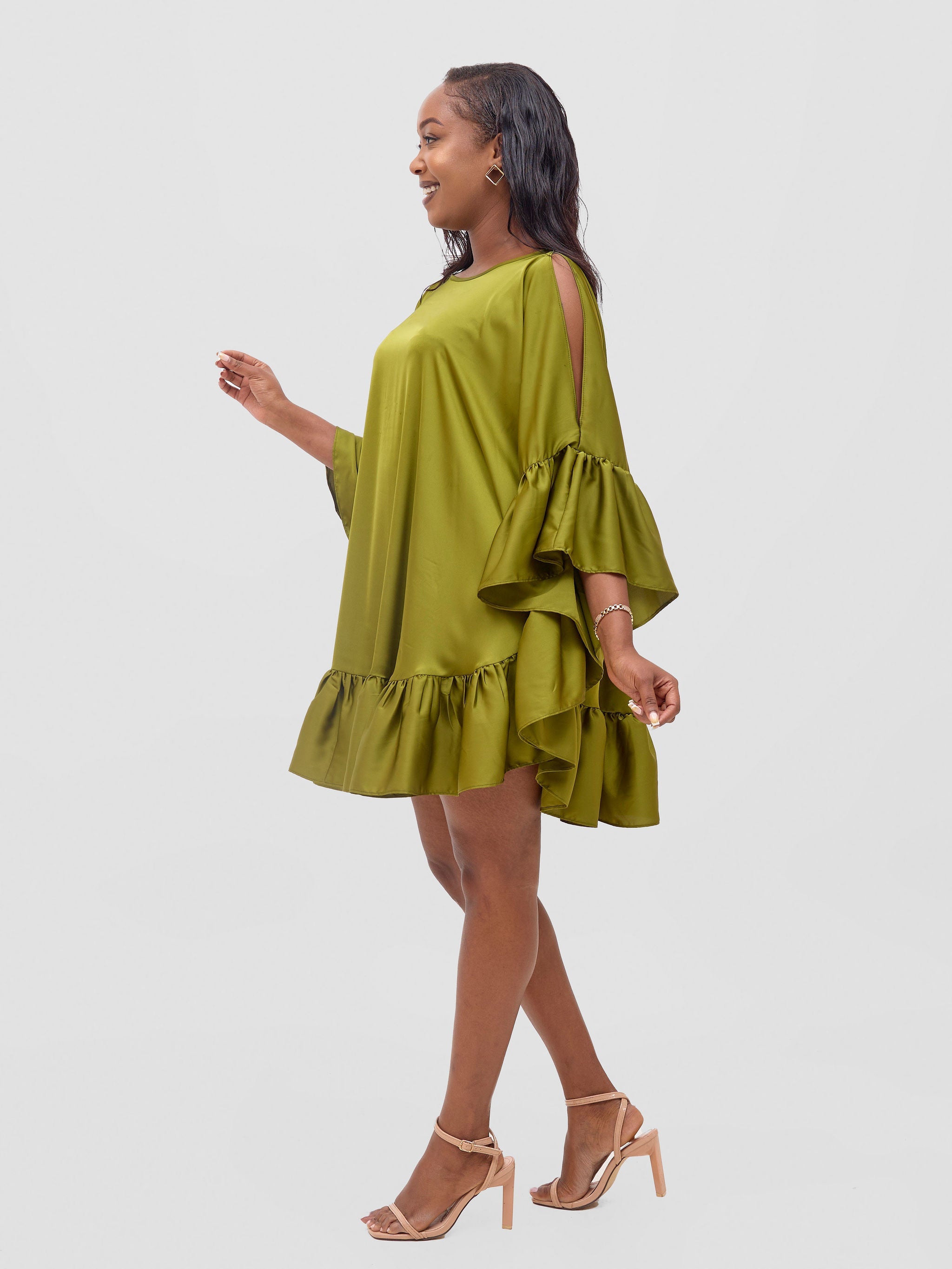 Vivo Malindi Tunic Dress With Frills - Olive