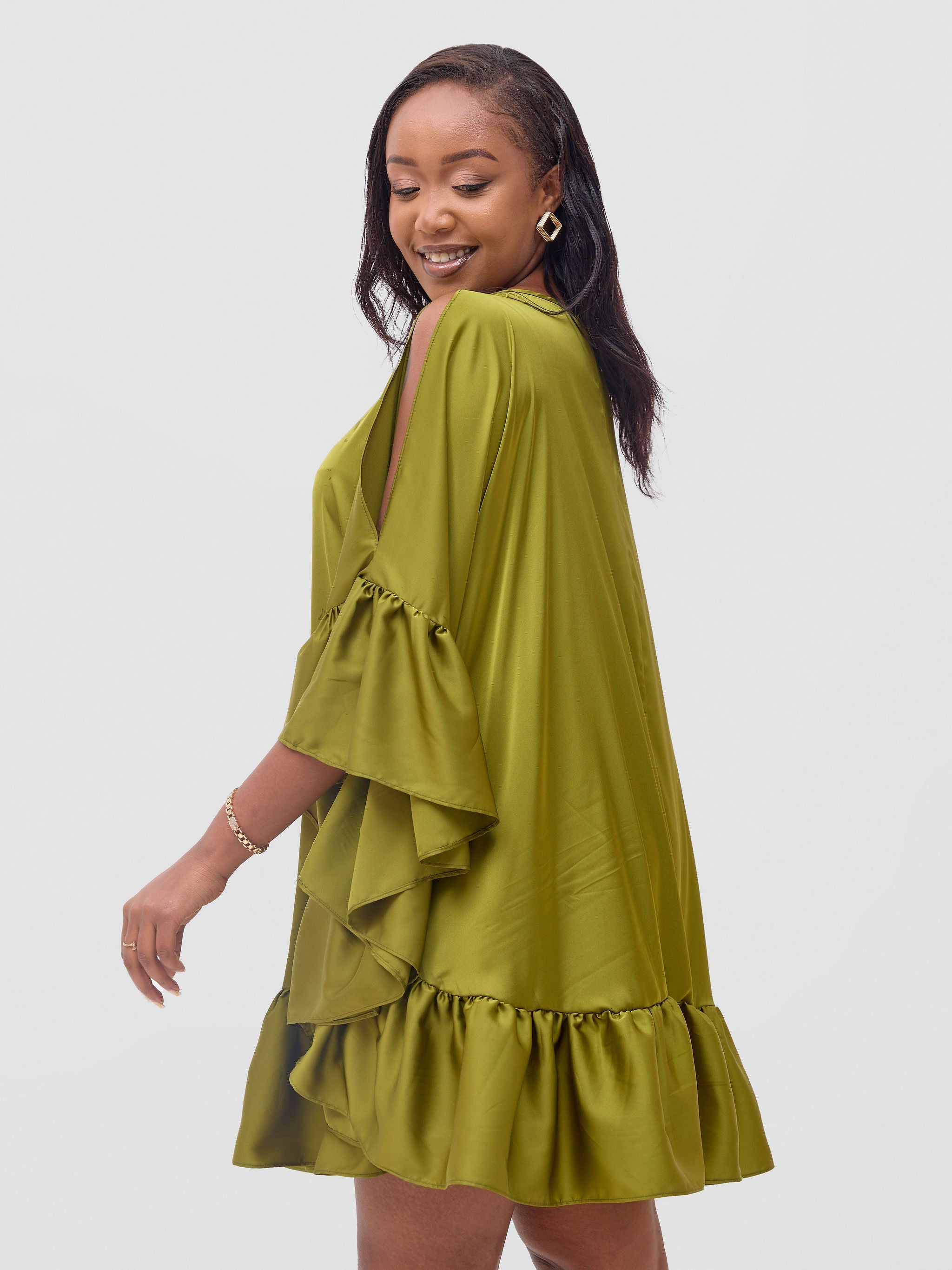 Vivo Malindi Tunic Dress With Frills - Olive