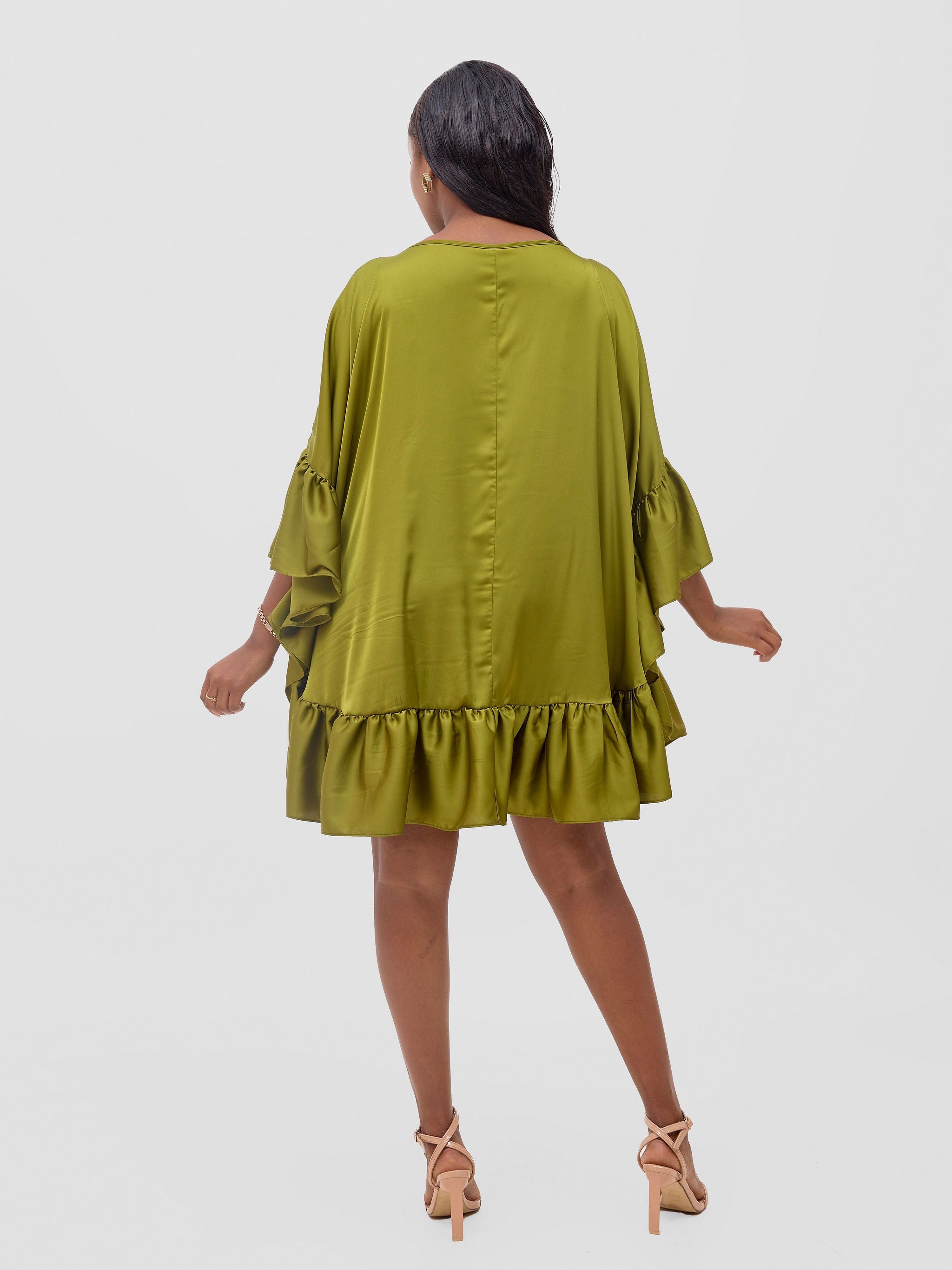 Vivo Malindi Tunic Dress With Frills - Olive