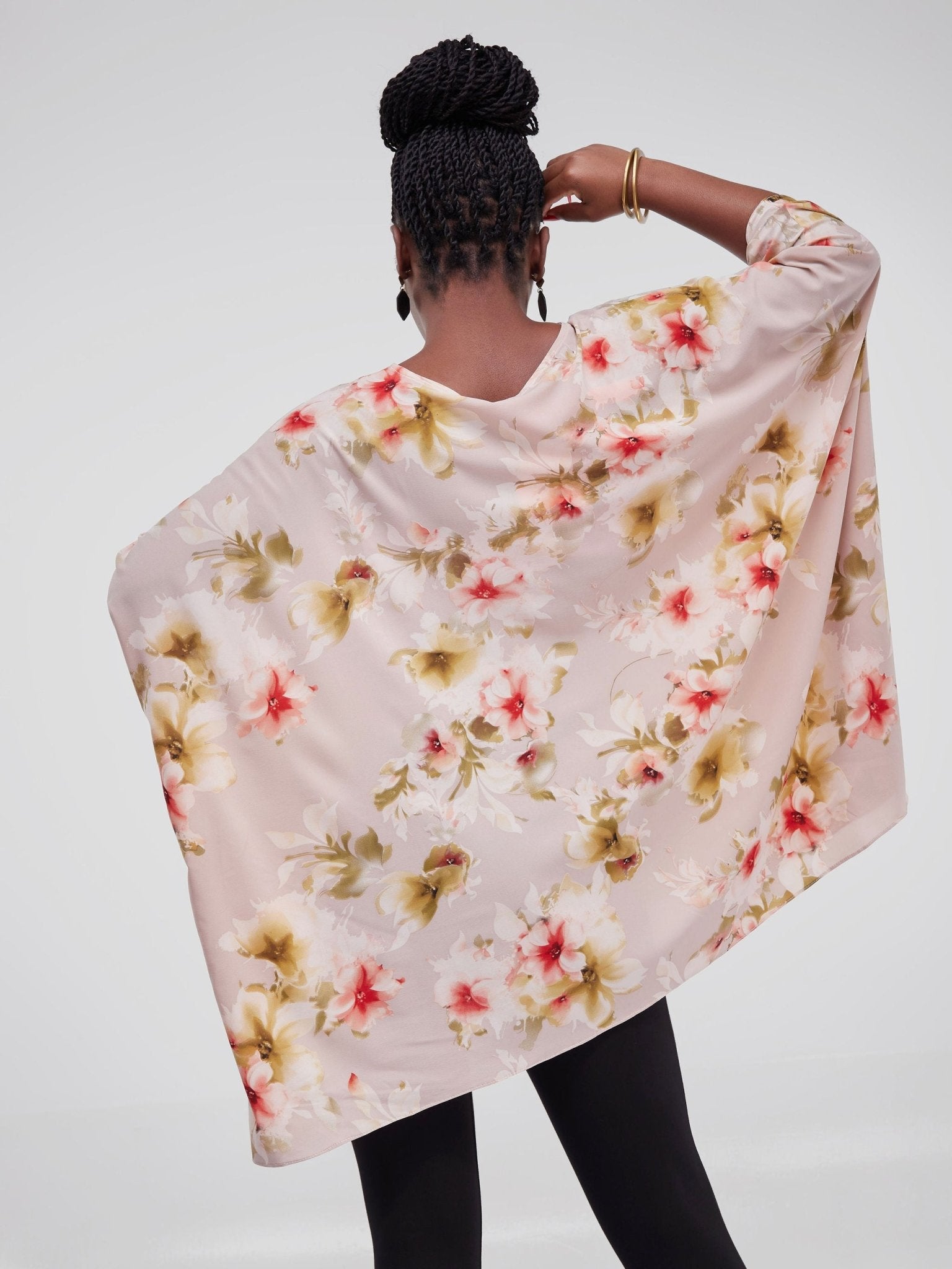 Safari Maisha Wide Loose Top - Taupe Floral Print