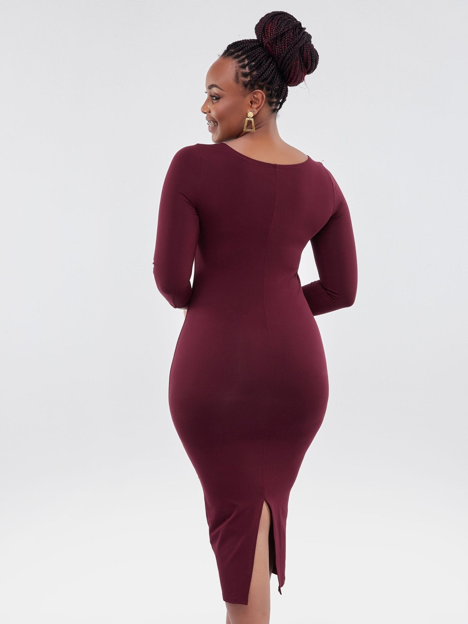 Vivo Basic 3/4 Sleeve Kim Bodycon Dress - Maroon