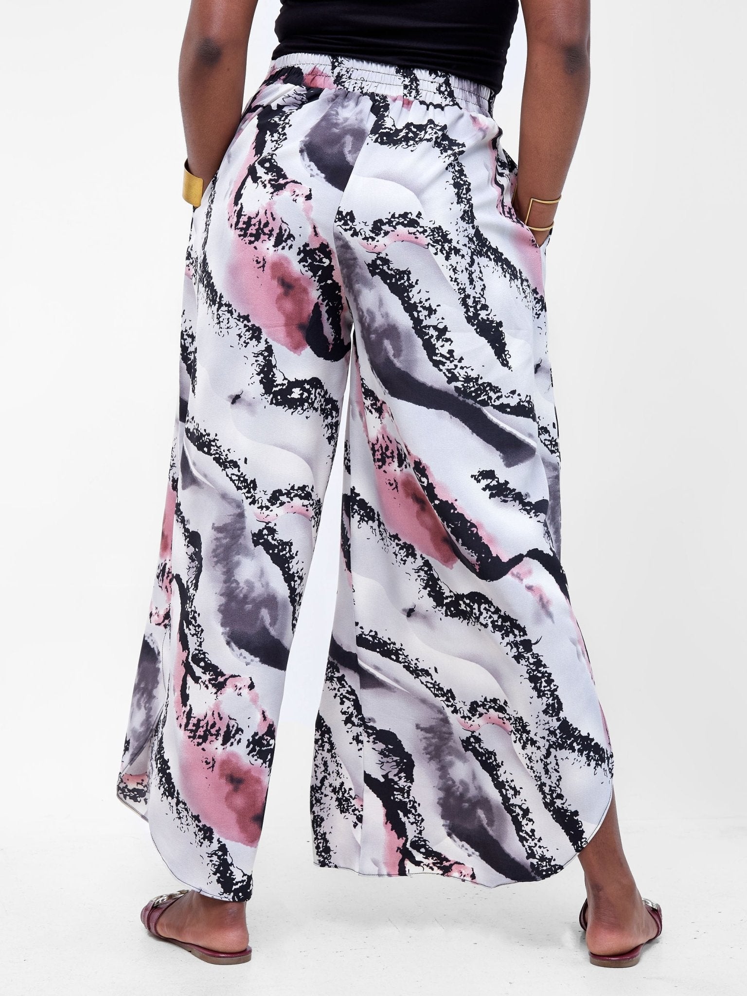 Vivo Lalea Tulip Hem Pants - Grey/Black Abstract Print