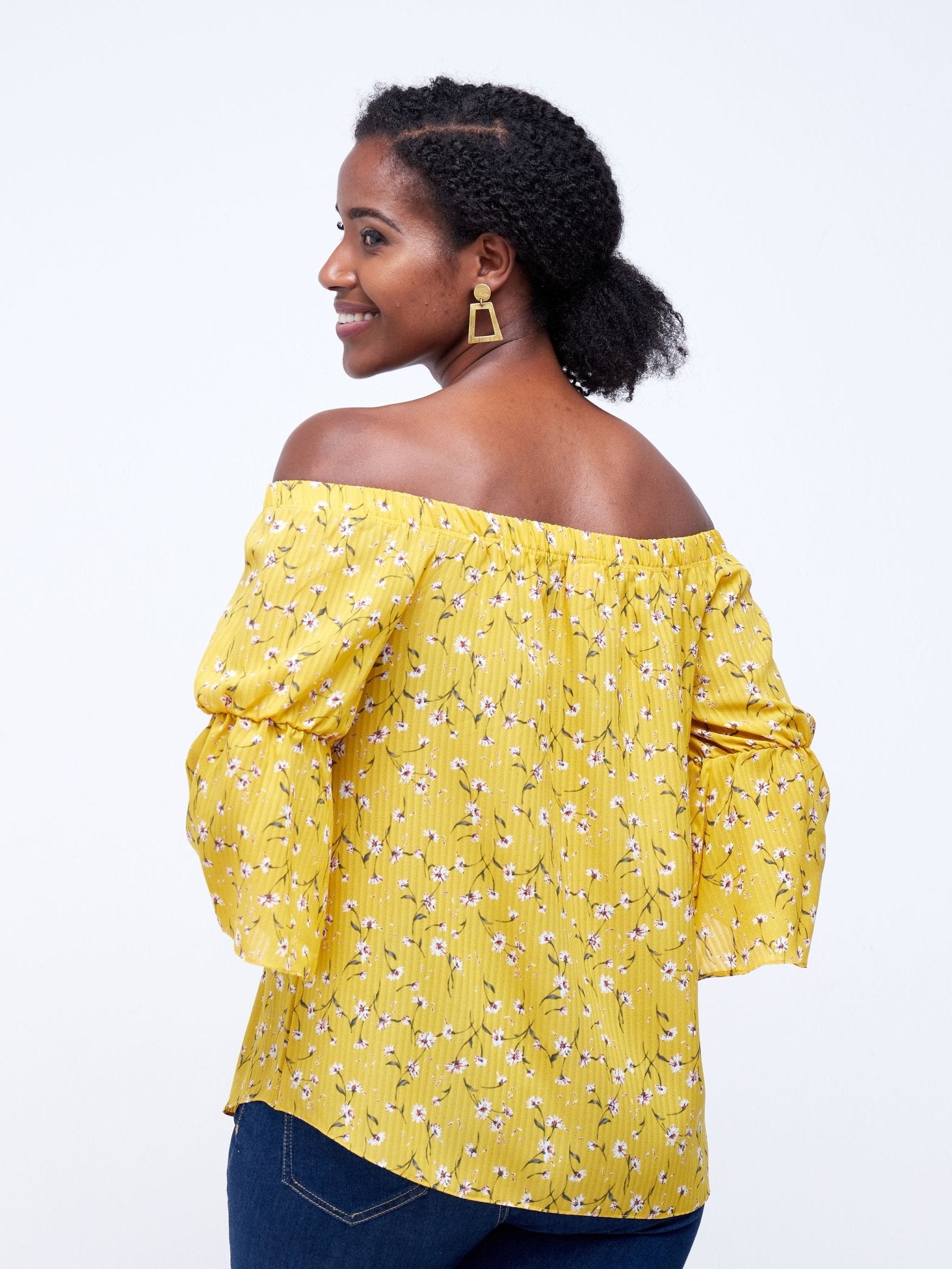 Vivo Tana Off Shoulder Top - Yellow Floral Print