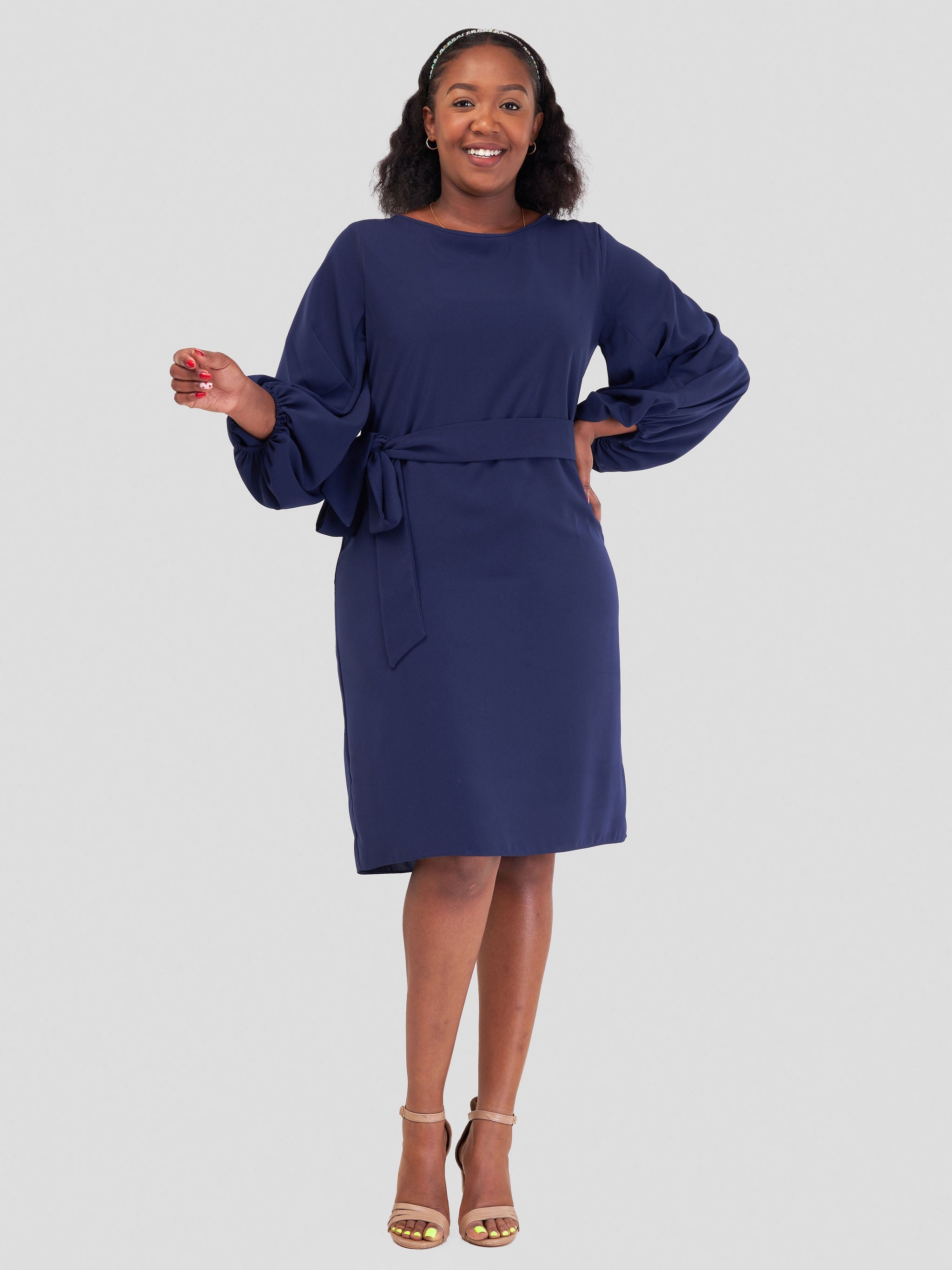 Vivo Zaria Cowl Sleeve Shift Dress - Navy Blue
