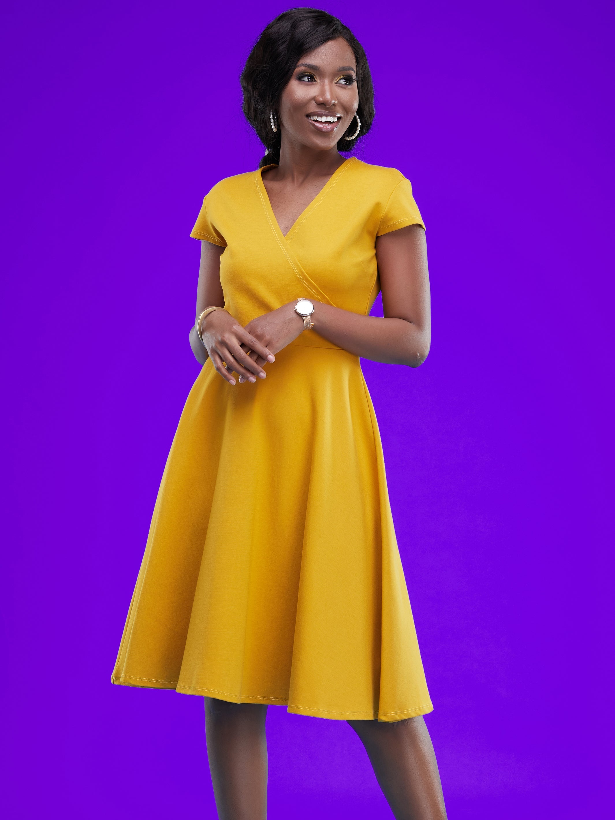 Vivo Zanzi Wrap Circular Dress - Mustard