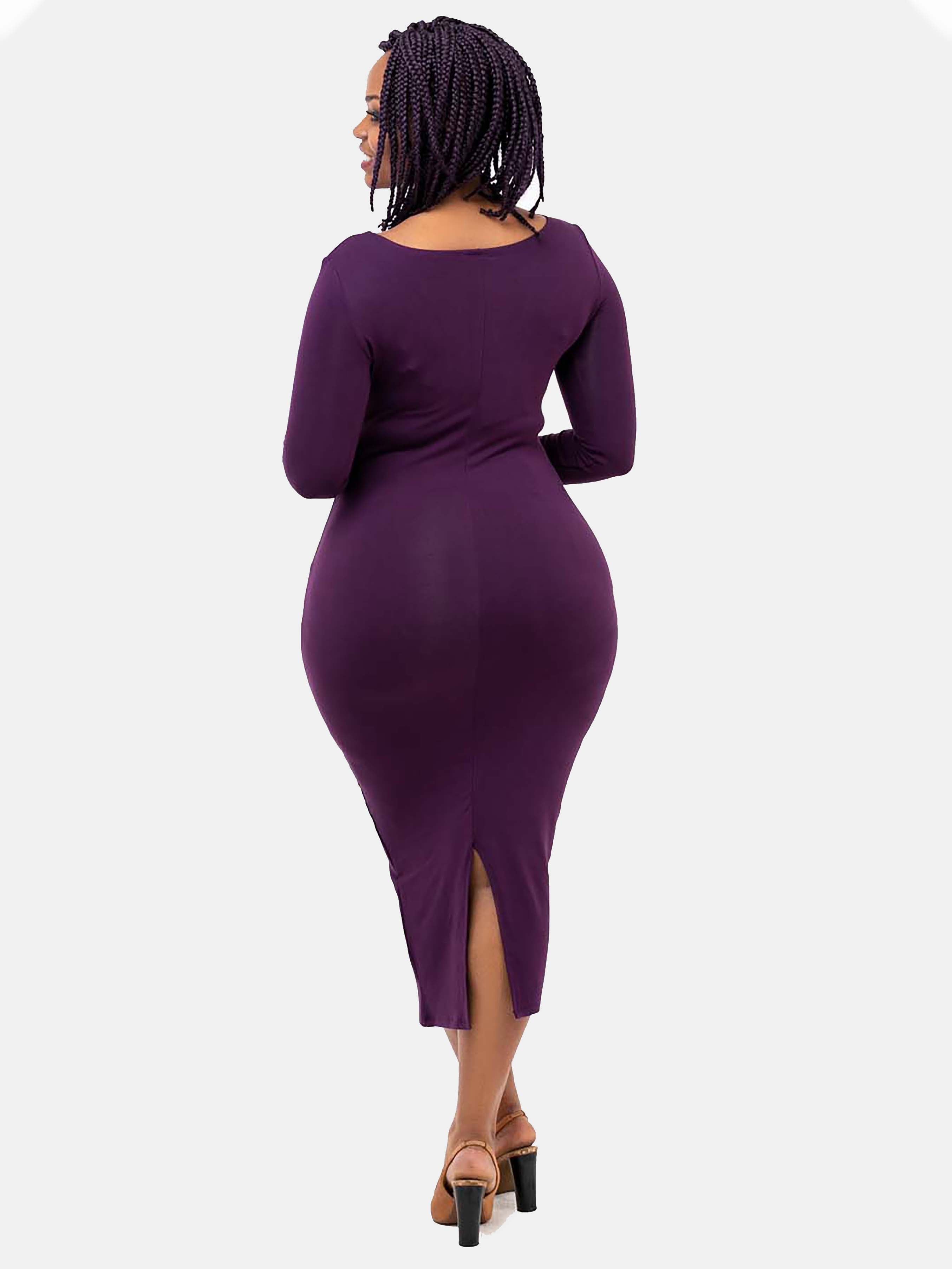 Vivo Basic 3/4 Sleeve Kim Bodycon Dress - Eggplant