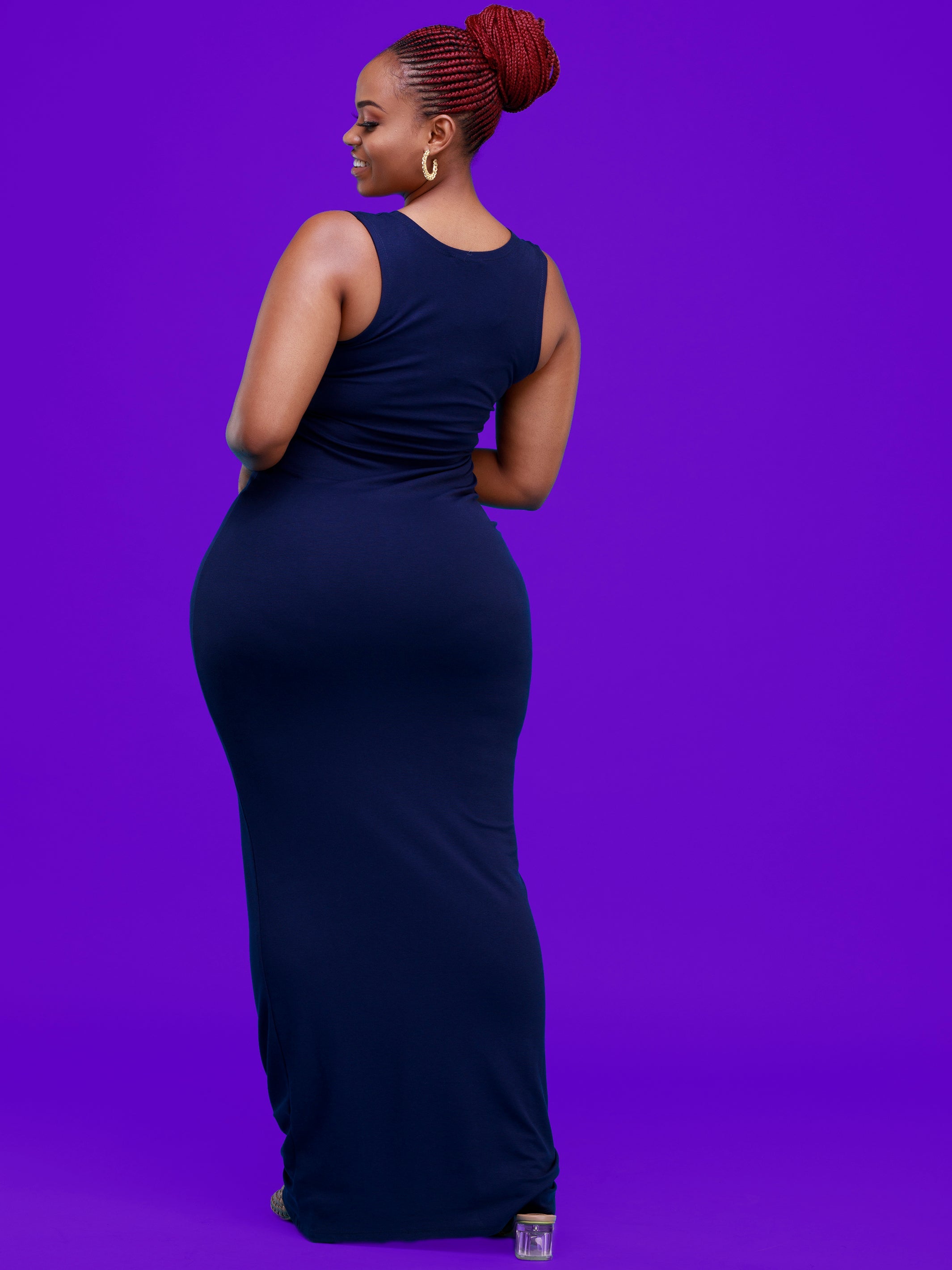 Vivo Basic Straight Maxi Dress - Navy Blue