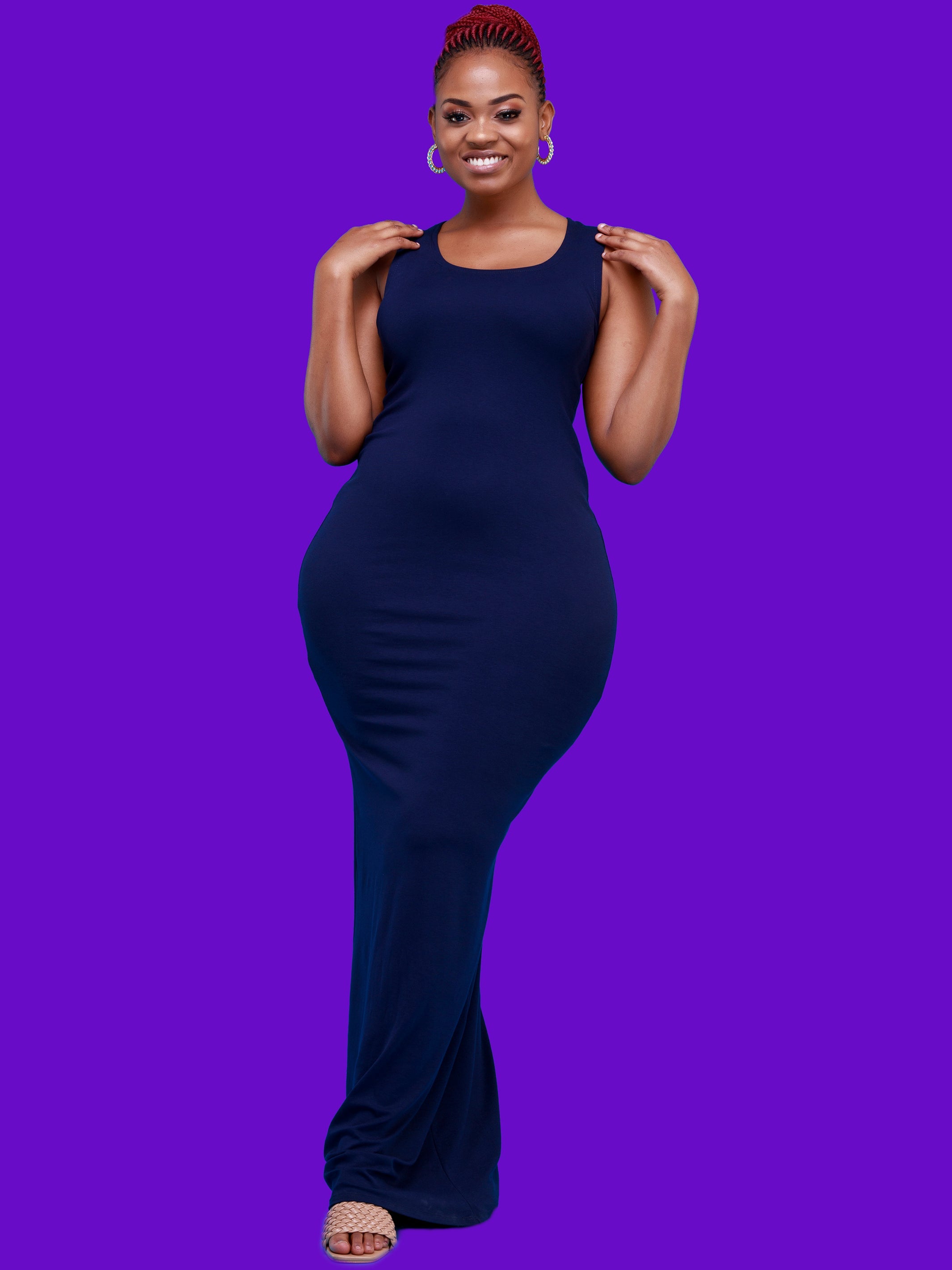 Vivo Basic Straight Maxi Dress - Navy Blue