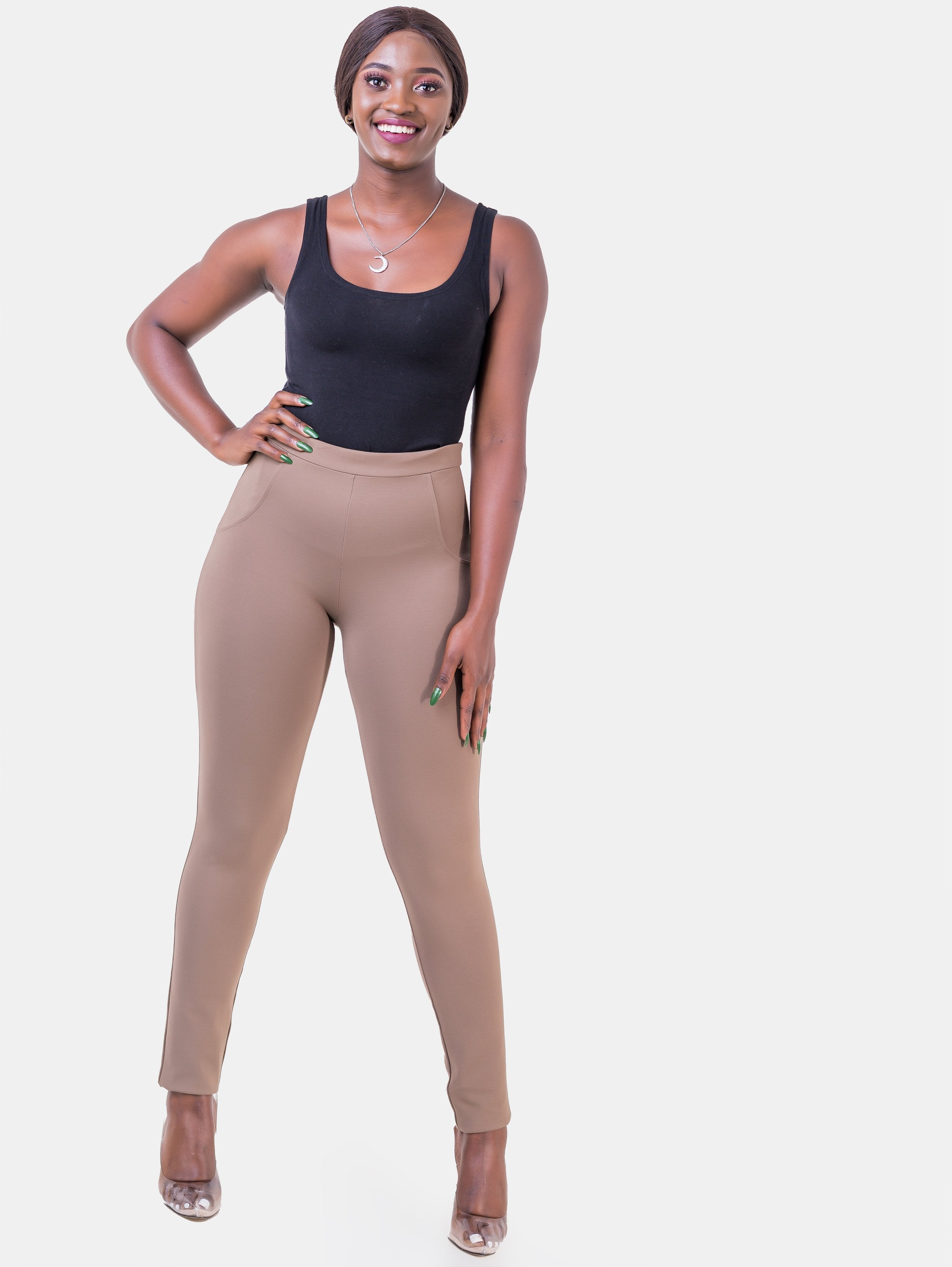 Vivo Faux Pocket Leisure Pants - Taupe - Shop Zetu