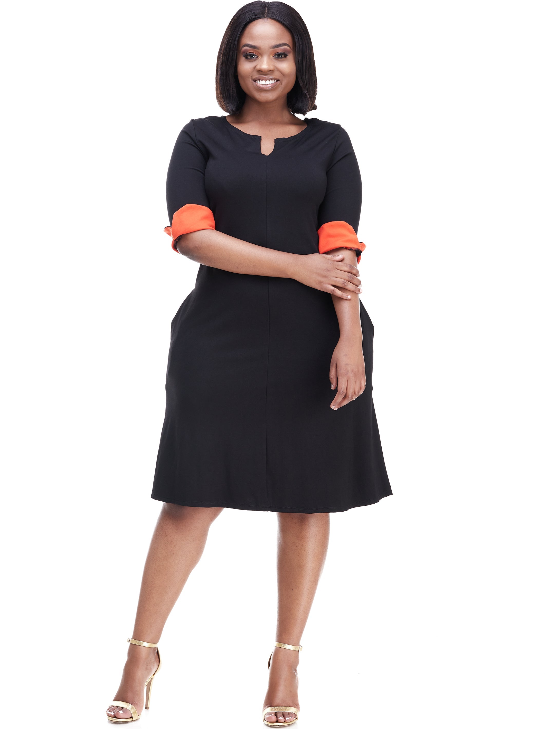 Vivo Zawadi Keyhole Dress - Black / Orange