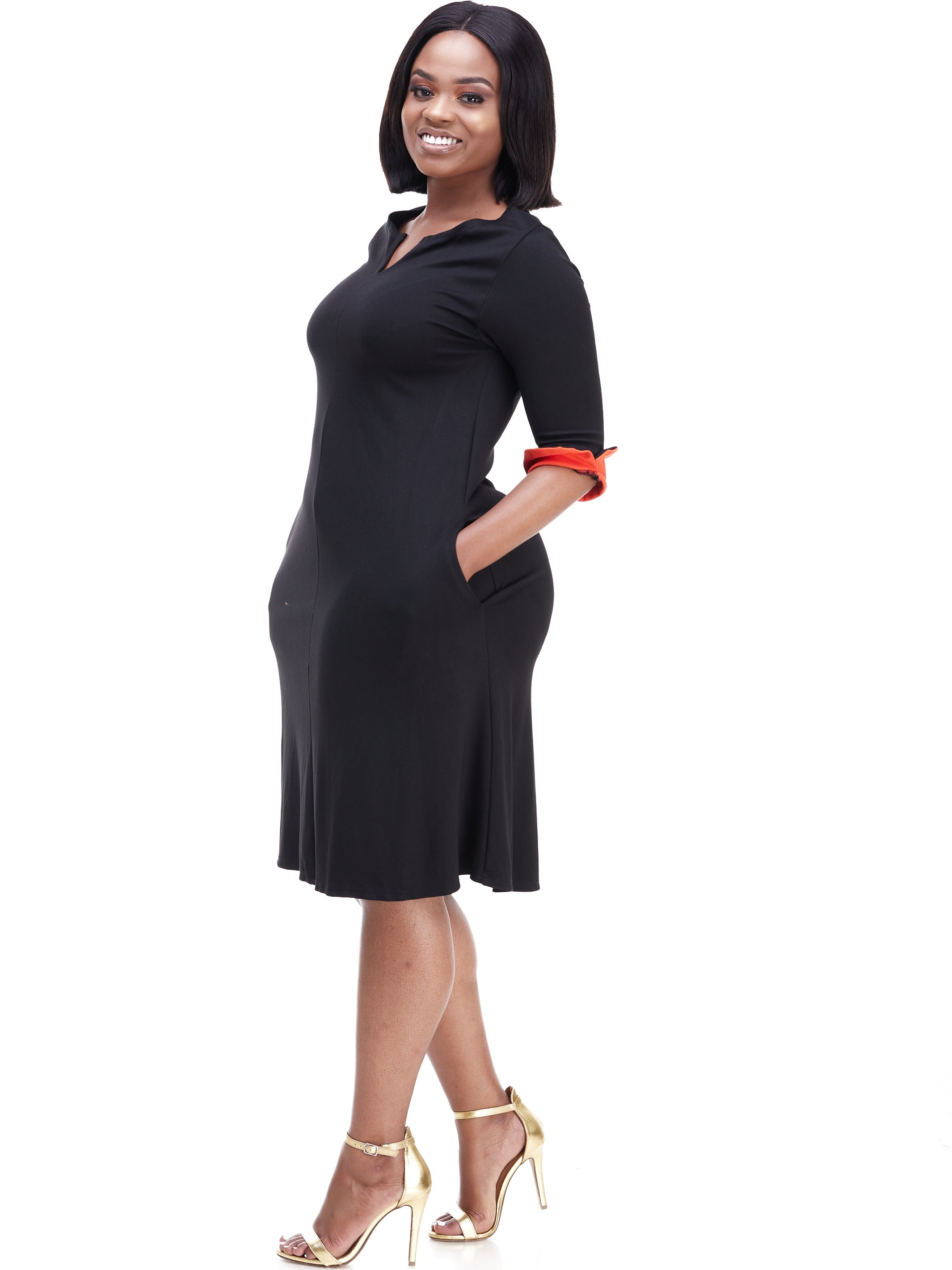 Vivo Zawadi Keyhole Dress - Black / Orange