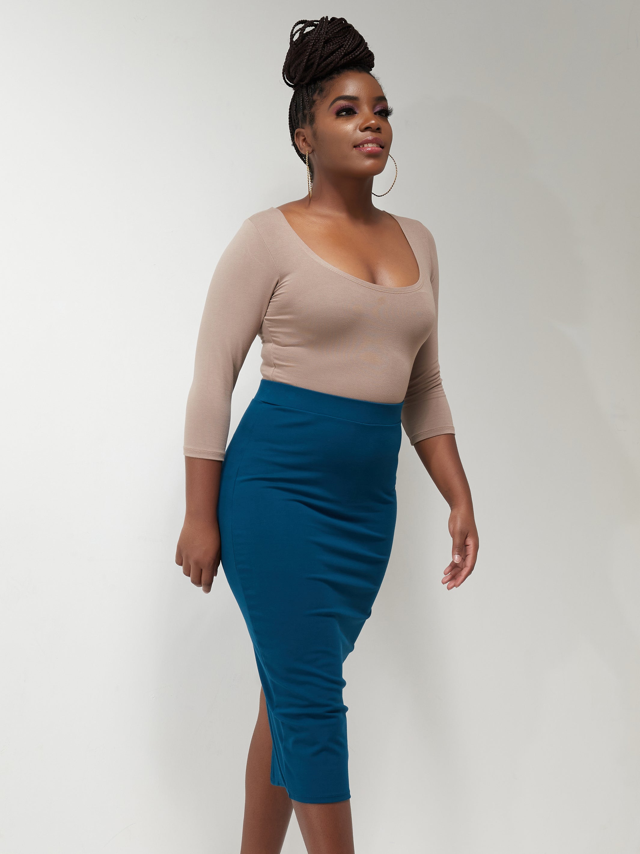 Vivo Basic Midi Pencil Skirt - Teal