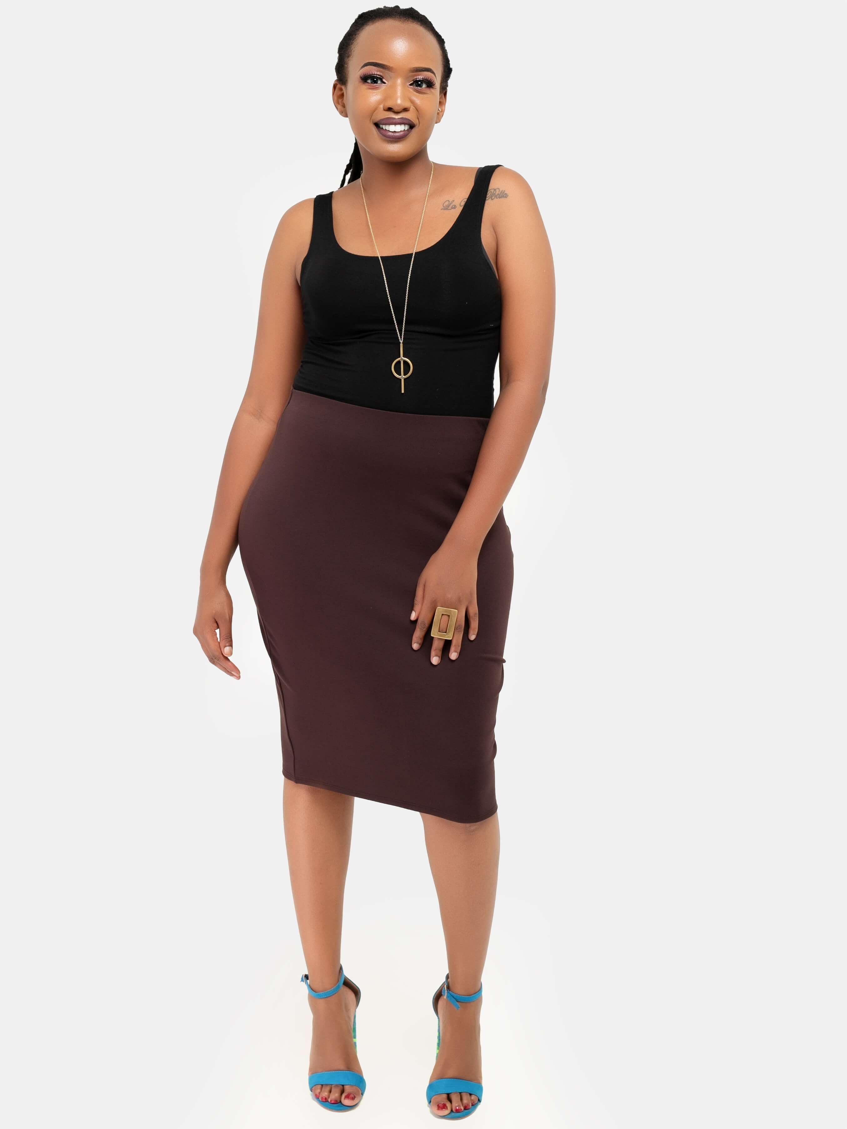 Vivo Basic Pencil Skirt - Brown