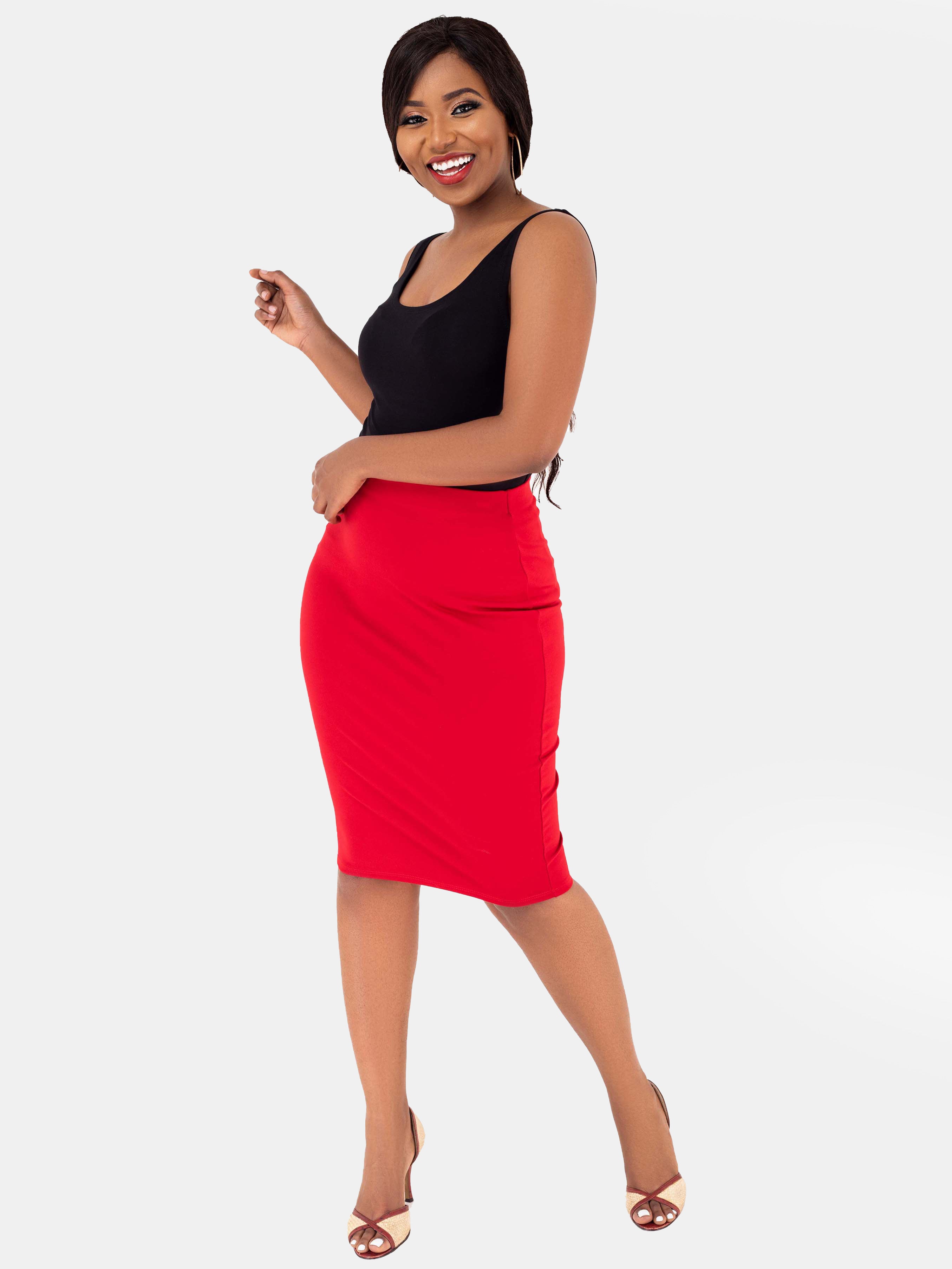 Vivo Basic Pencil Skirt - Dark Red