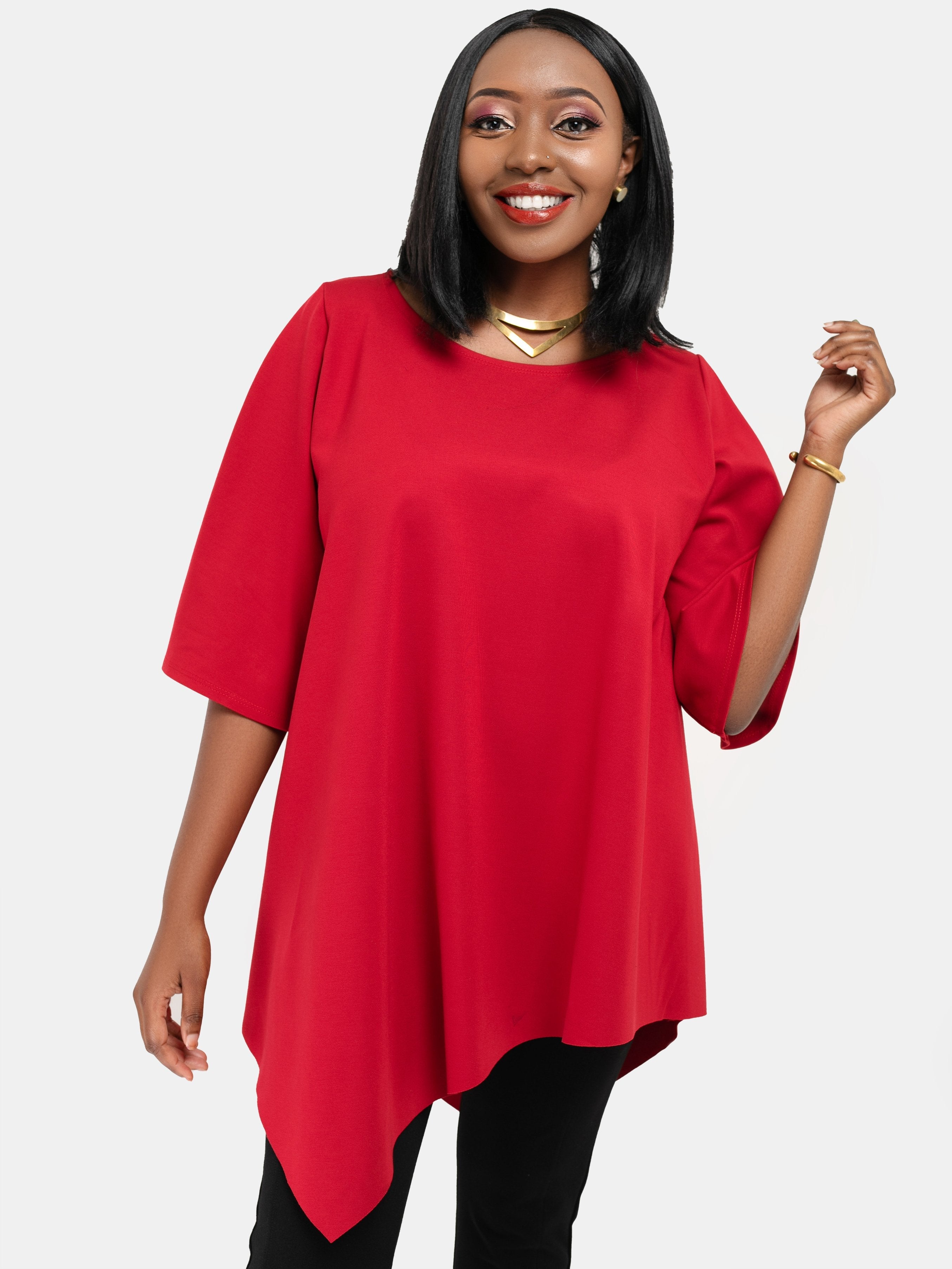 Vivo Asymmetrical Angel Sleeve Top - Red - Shop Zetu