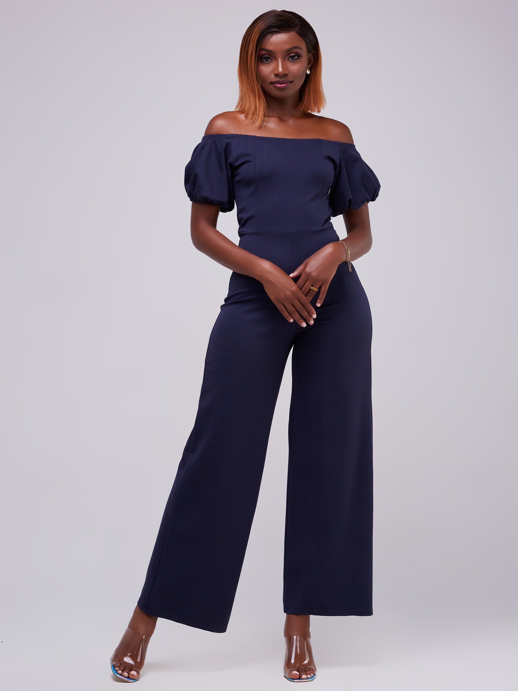 Vivo Zari Puff Sleeve Jumpsuit - Navy Blue