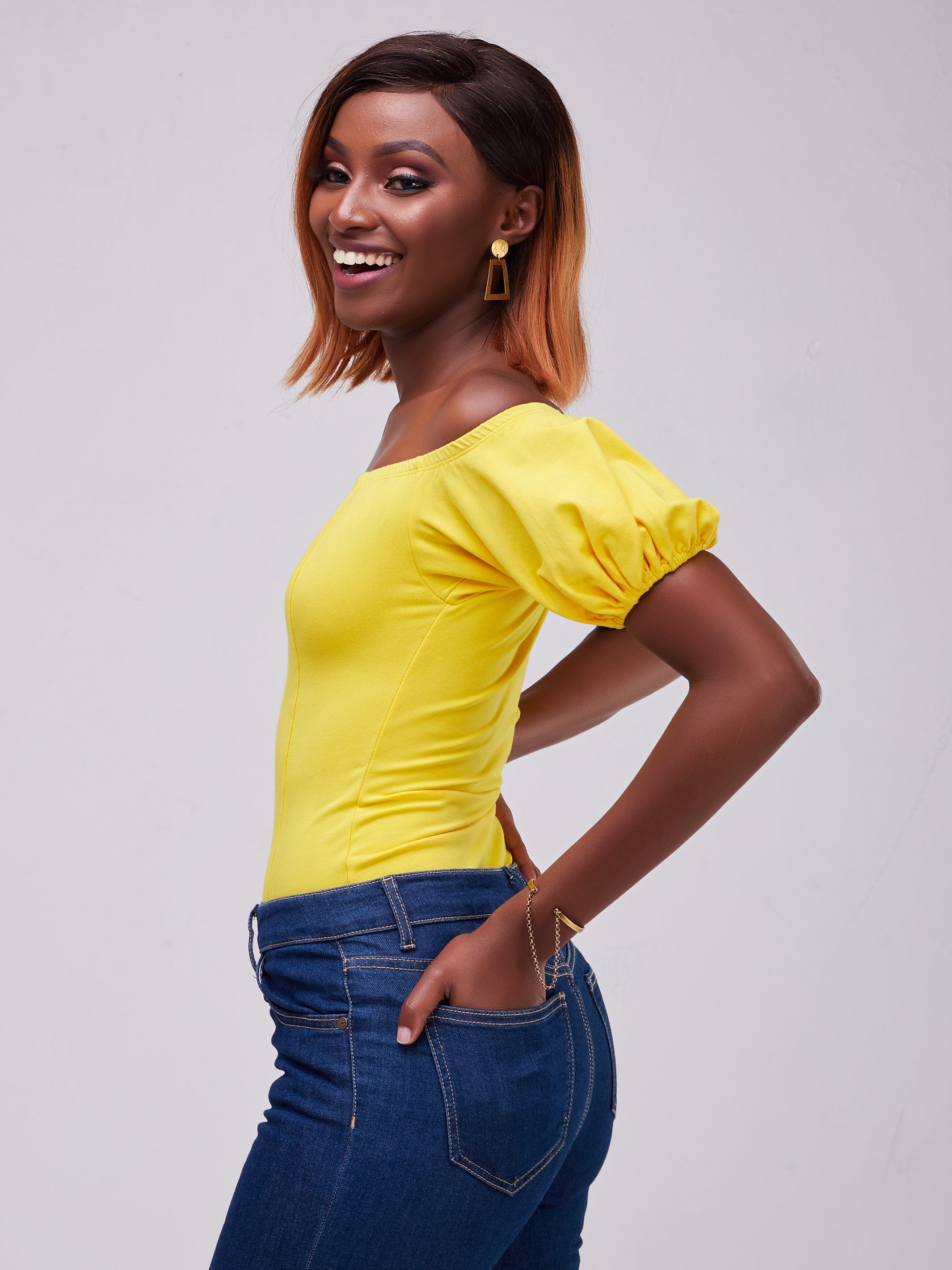 Vivo Zari Puff Sleeved Bodysuit - Yellow