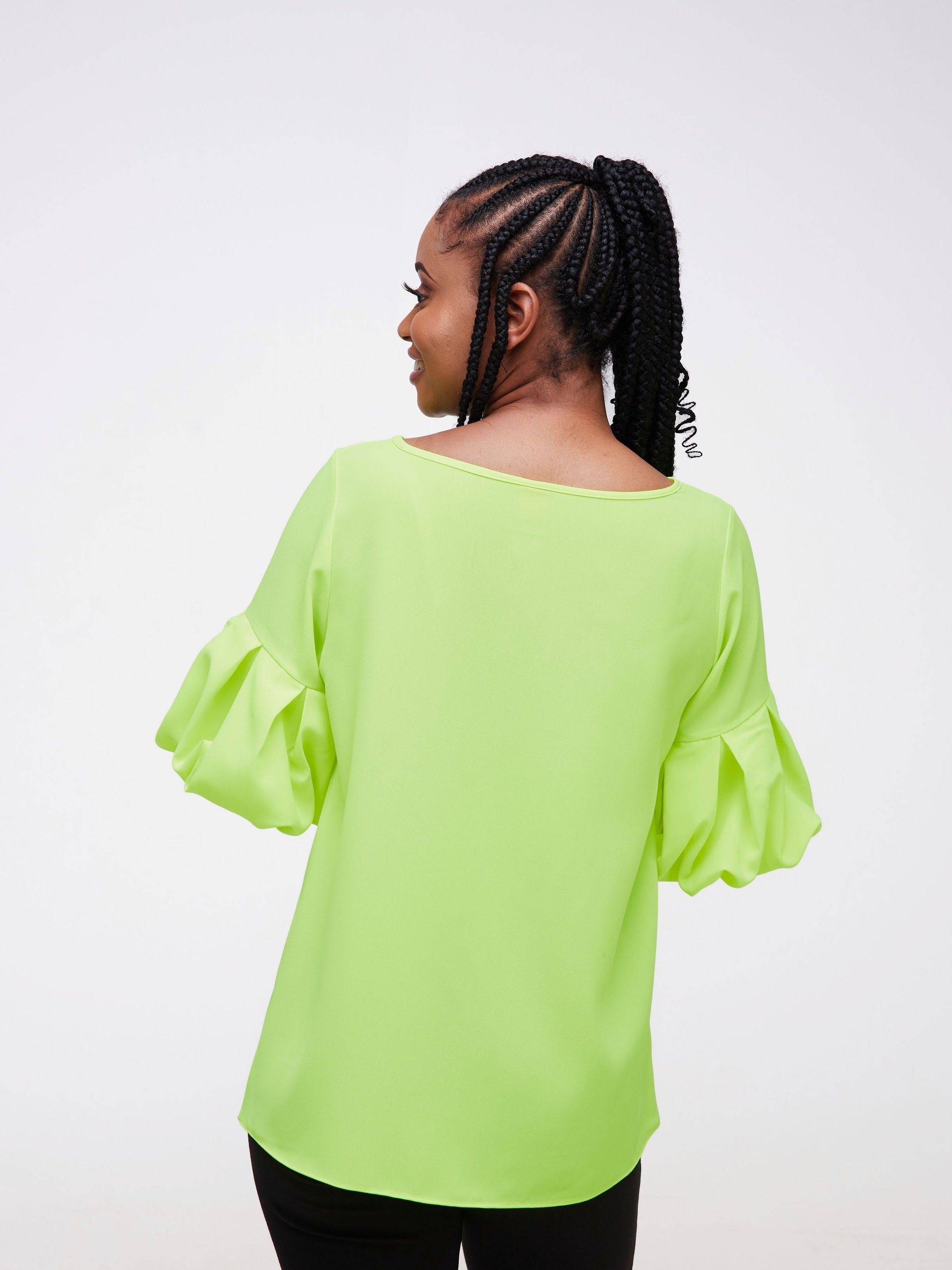 Vivo Basic Boundneck Puff Sleeve Top - Lime Green