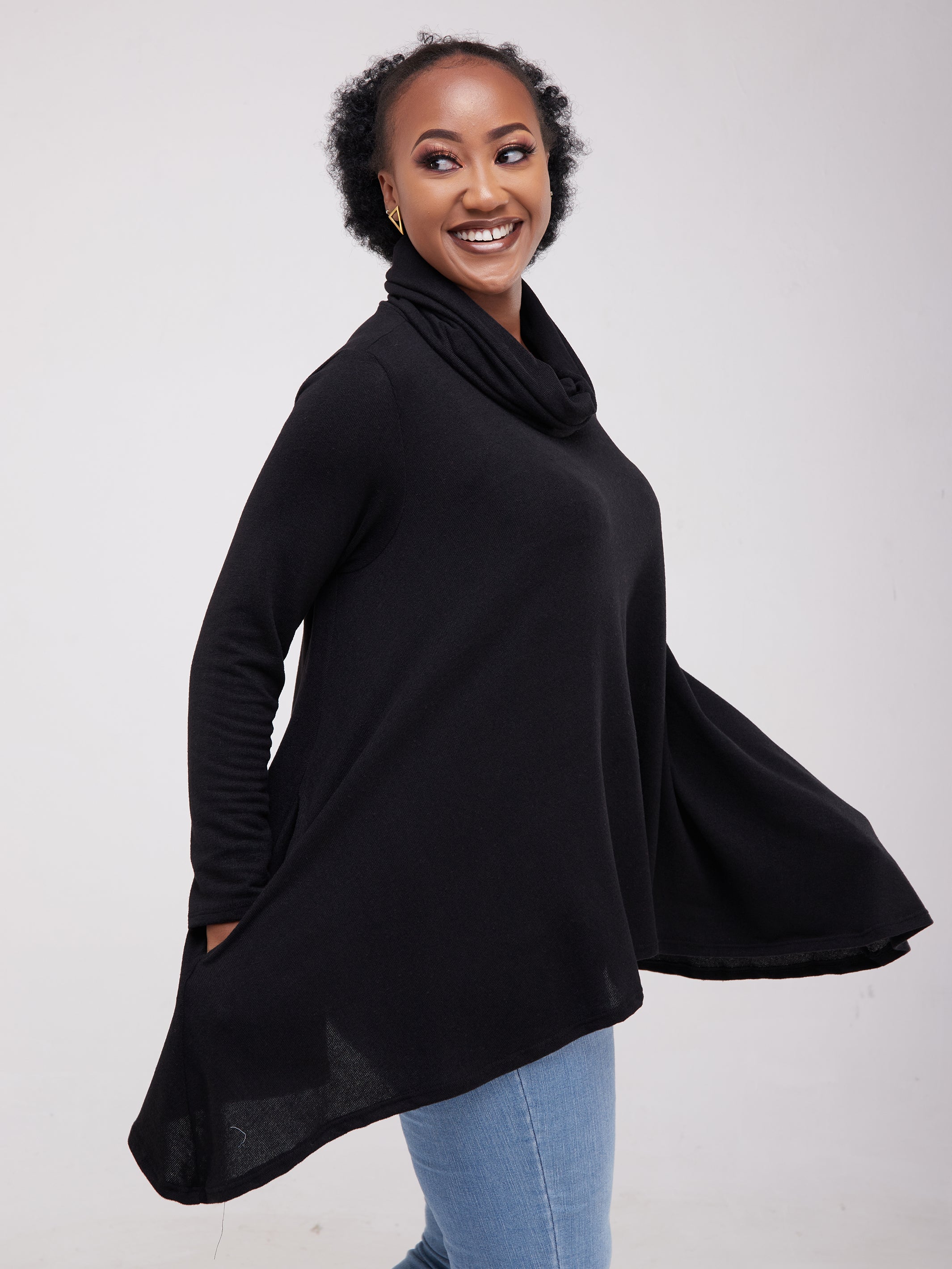 Vivo Basic Imelda Cowl Sweater - Black