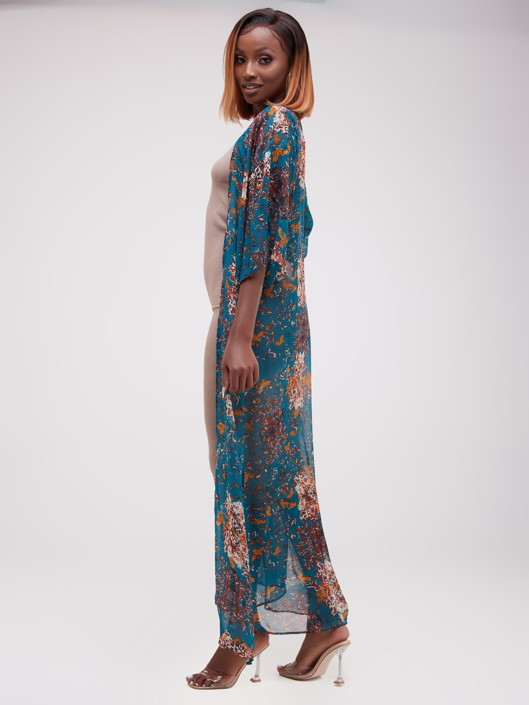 Vivo Basic Nandi A-Line Kimono - Teal / Rust Print