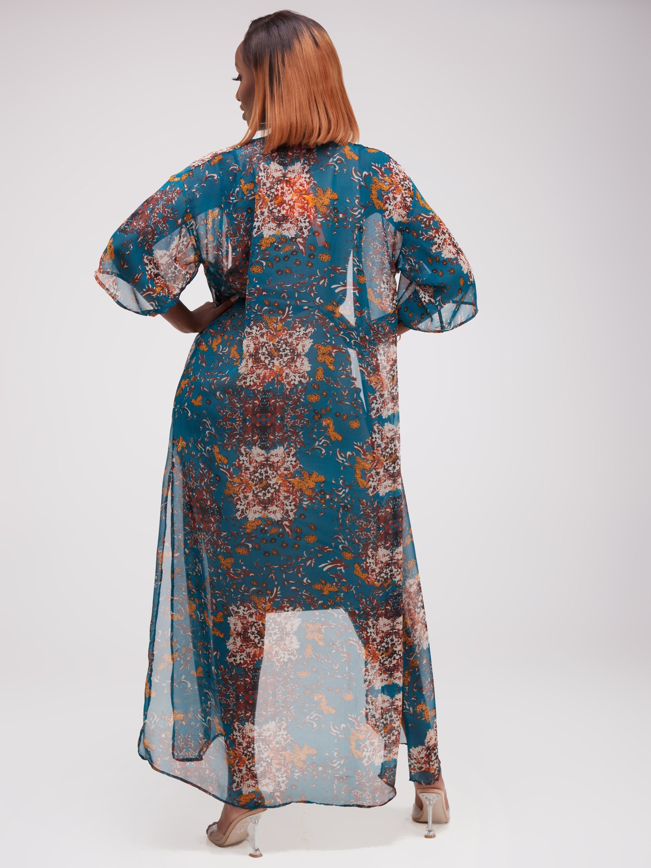 Vivo Basic Nandi A-Line Kimono - Teal / Rust Print