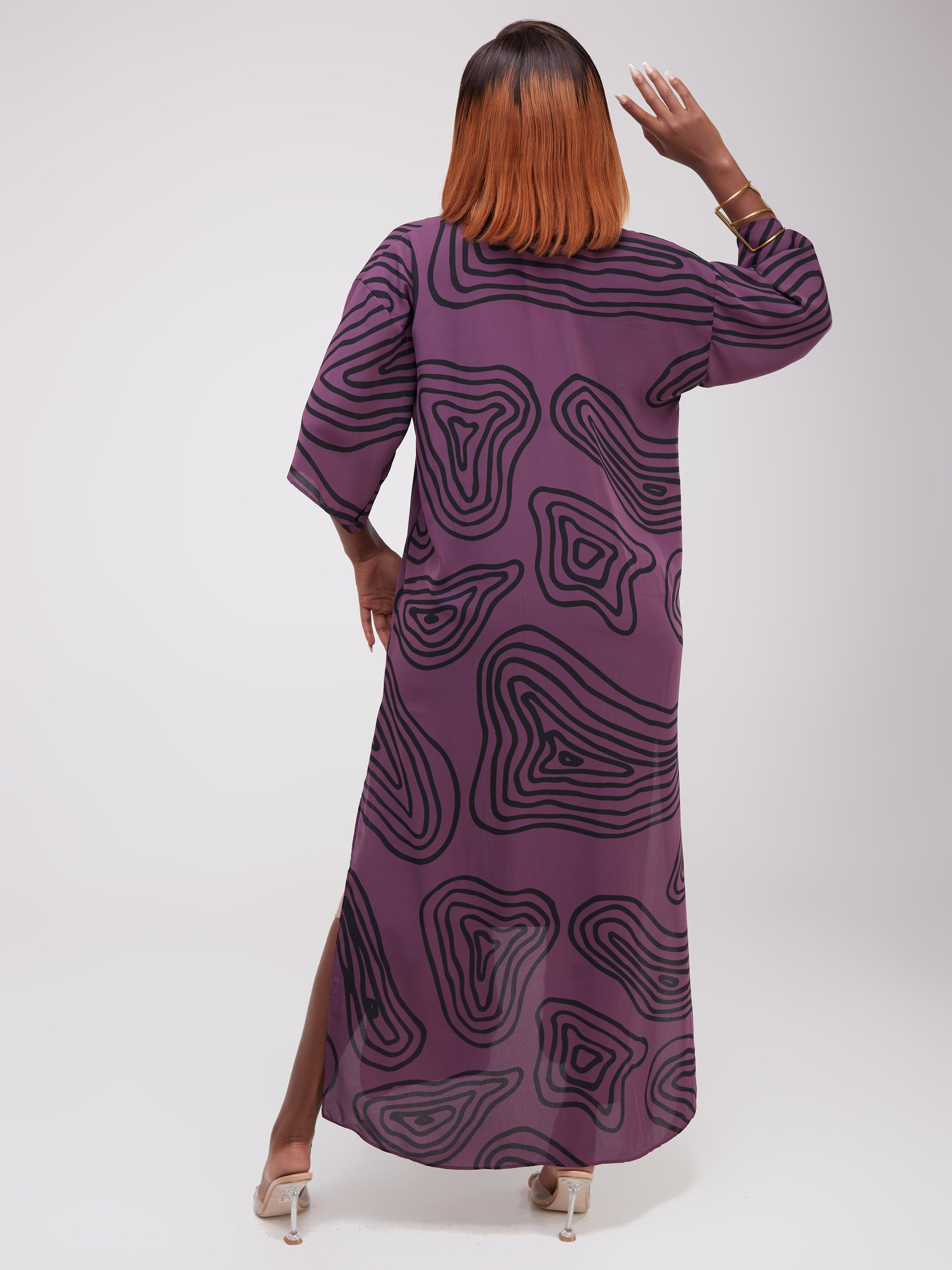 Vivo Basic Nandi A-Line Kimono - Purple / Black Print