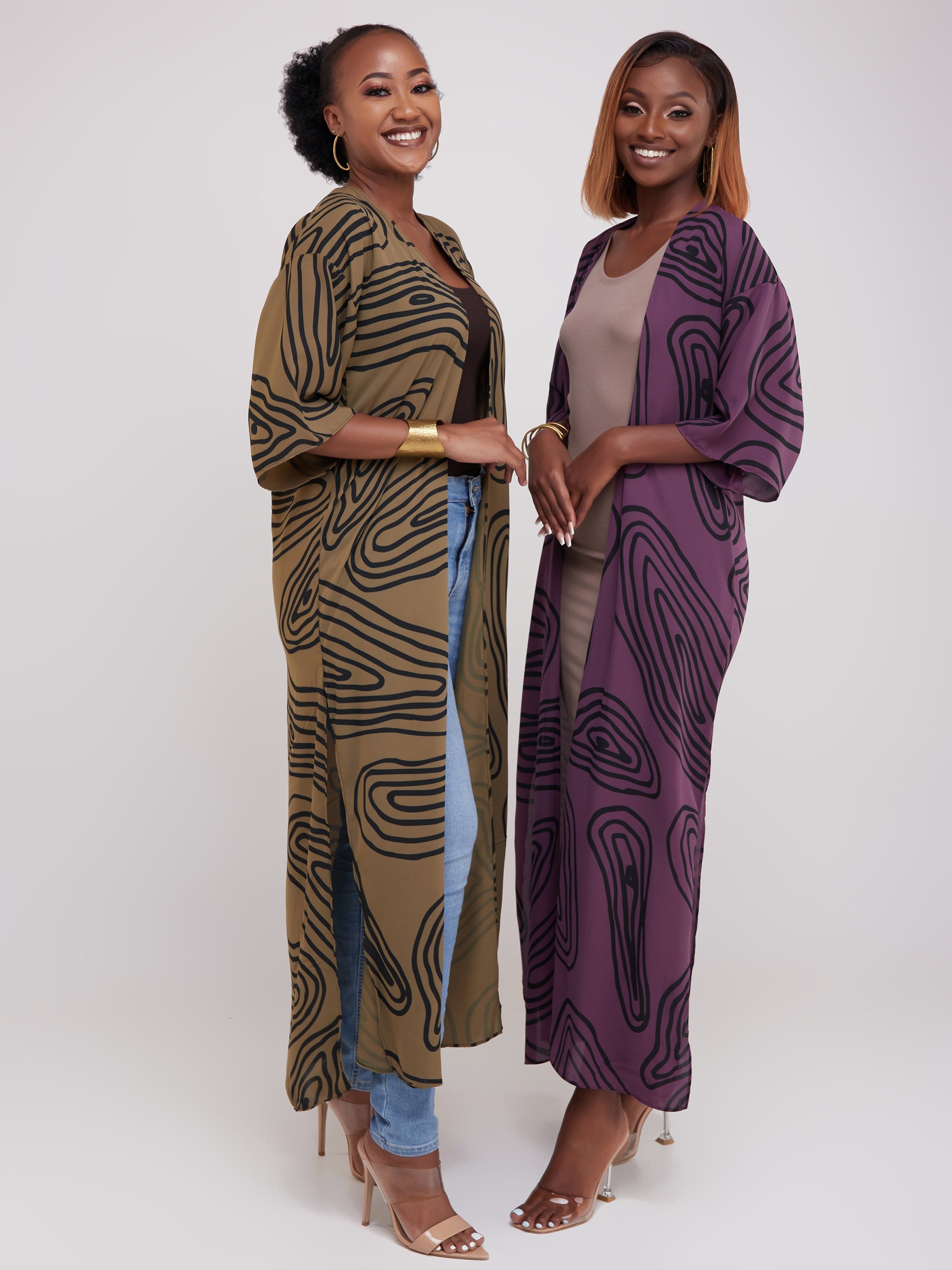 Vivo Basic Nandi A-Line Kimono - Purple / Black Print