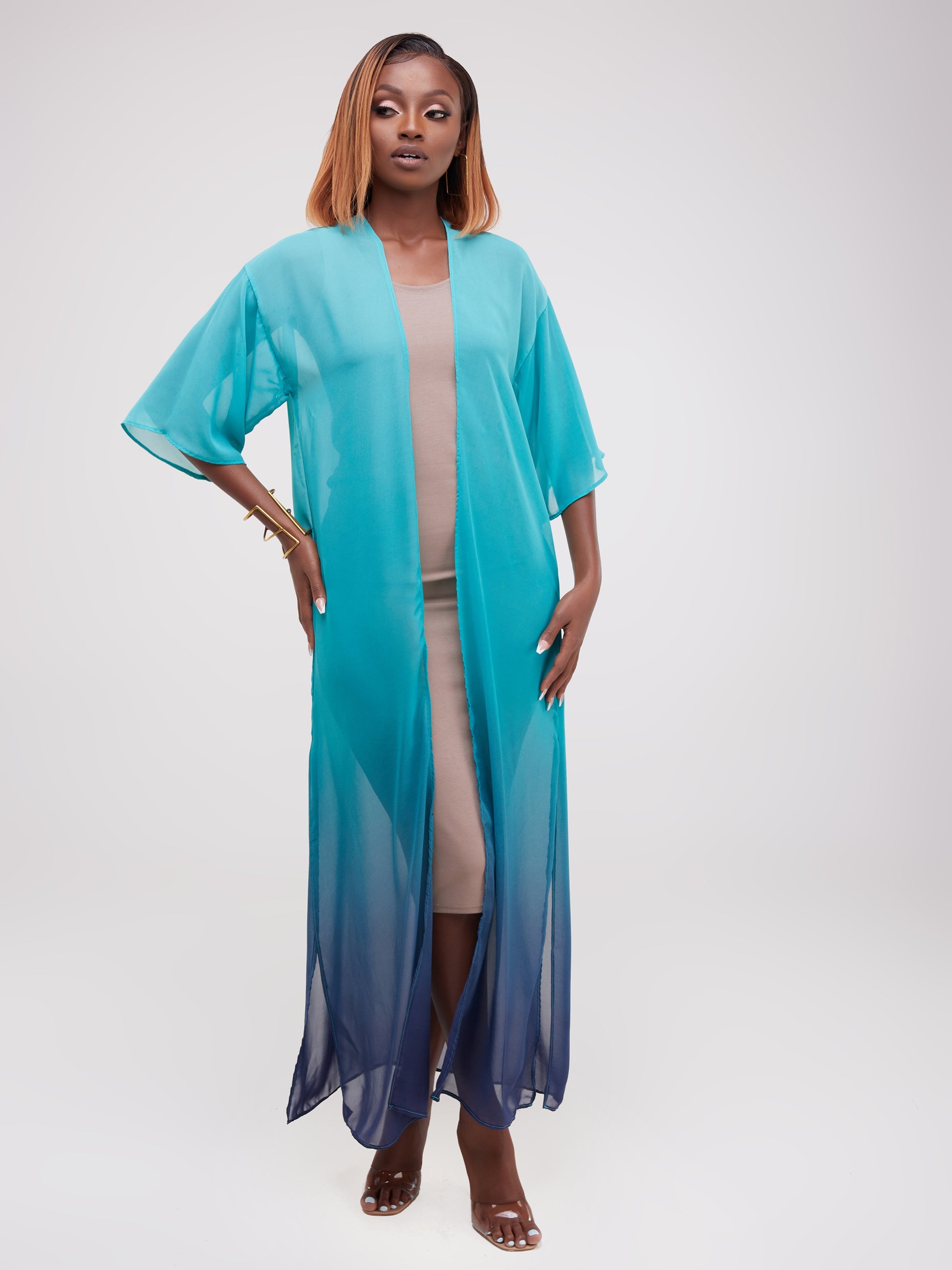 Vivo Basic Nandi A-Line Kimono - Sea Green / White Print