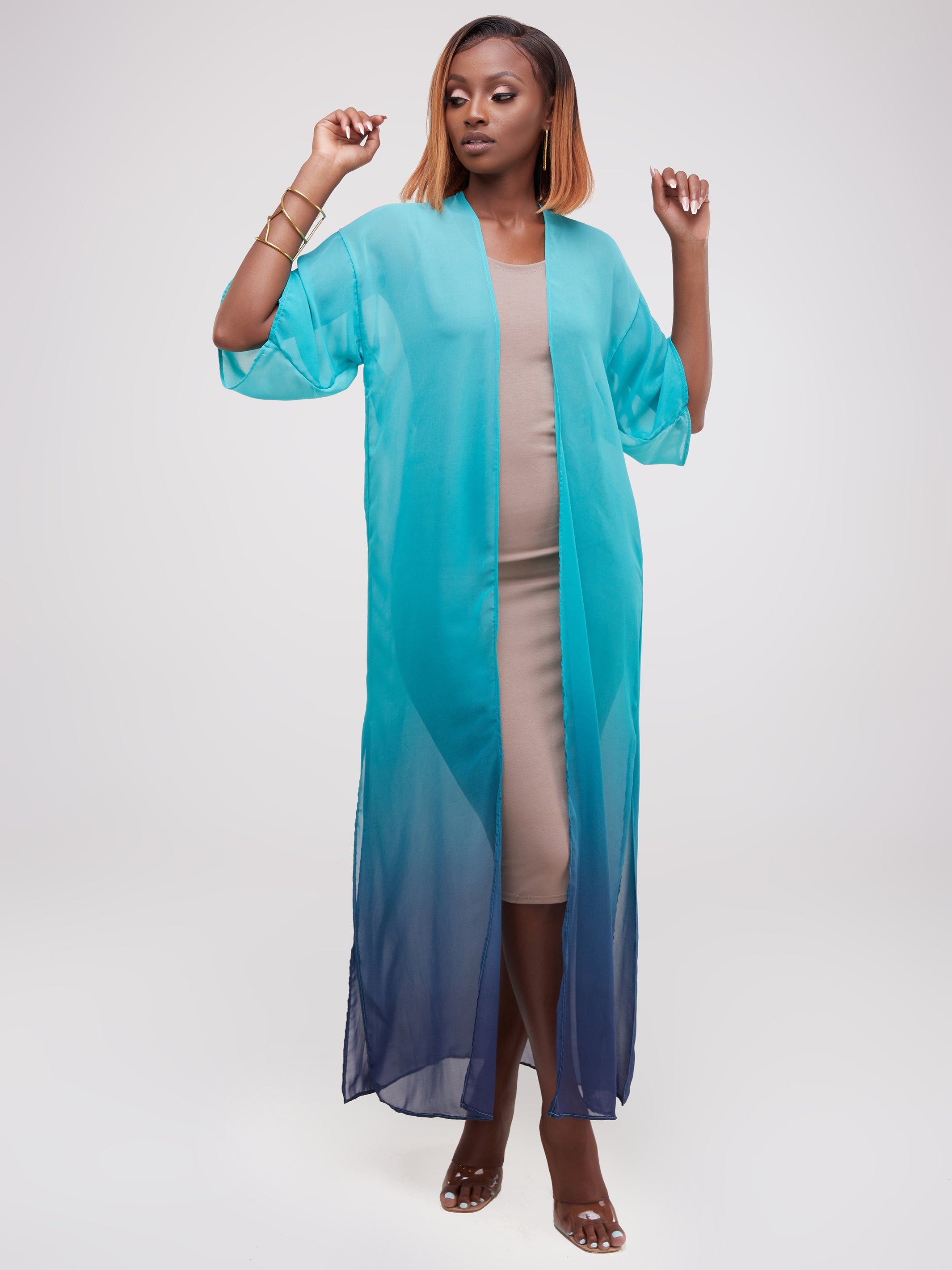 Vivo Basic Nandi A-Line Kimono - Sea Green / White Print