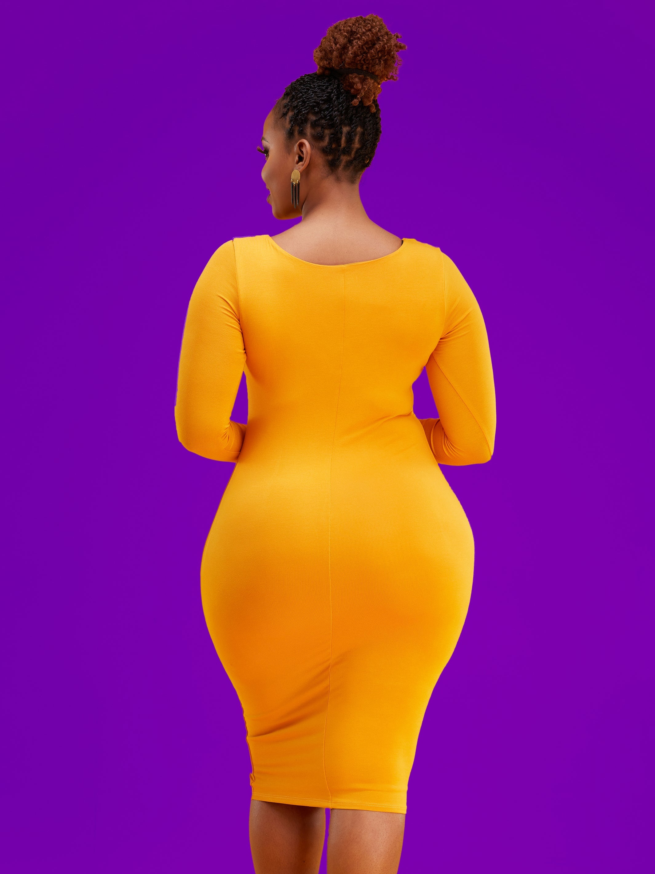 Vivo Basic Long Sleeved Double Layered Bodycon - Mustard