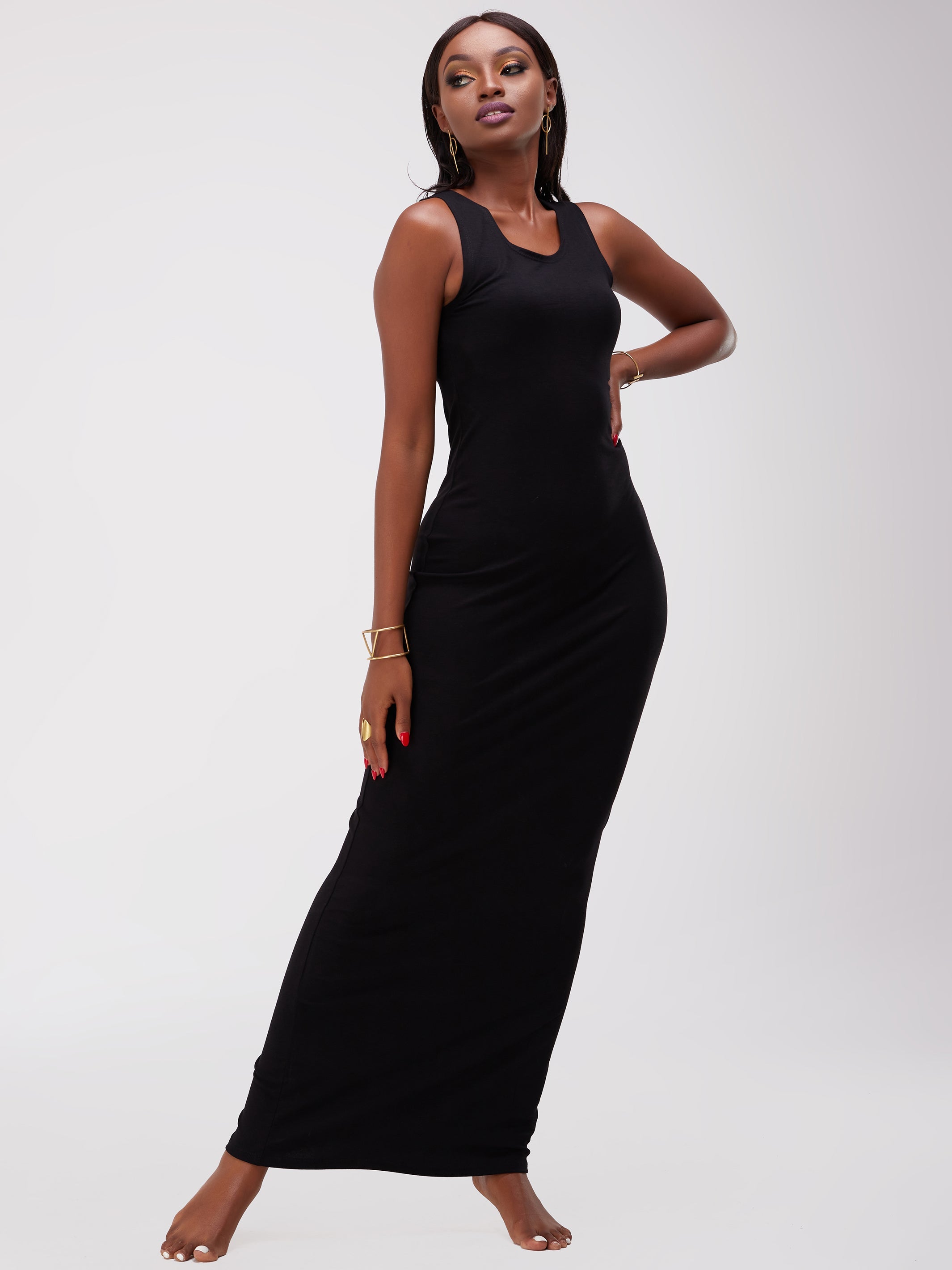 Vivo Basic Straight Maxi Dress - Black