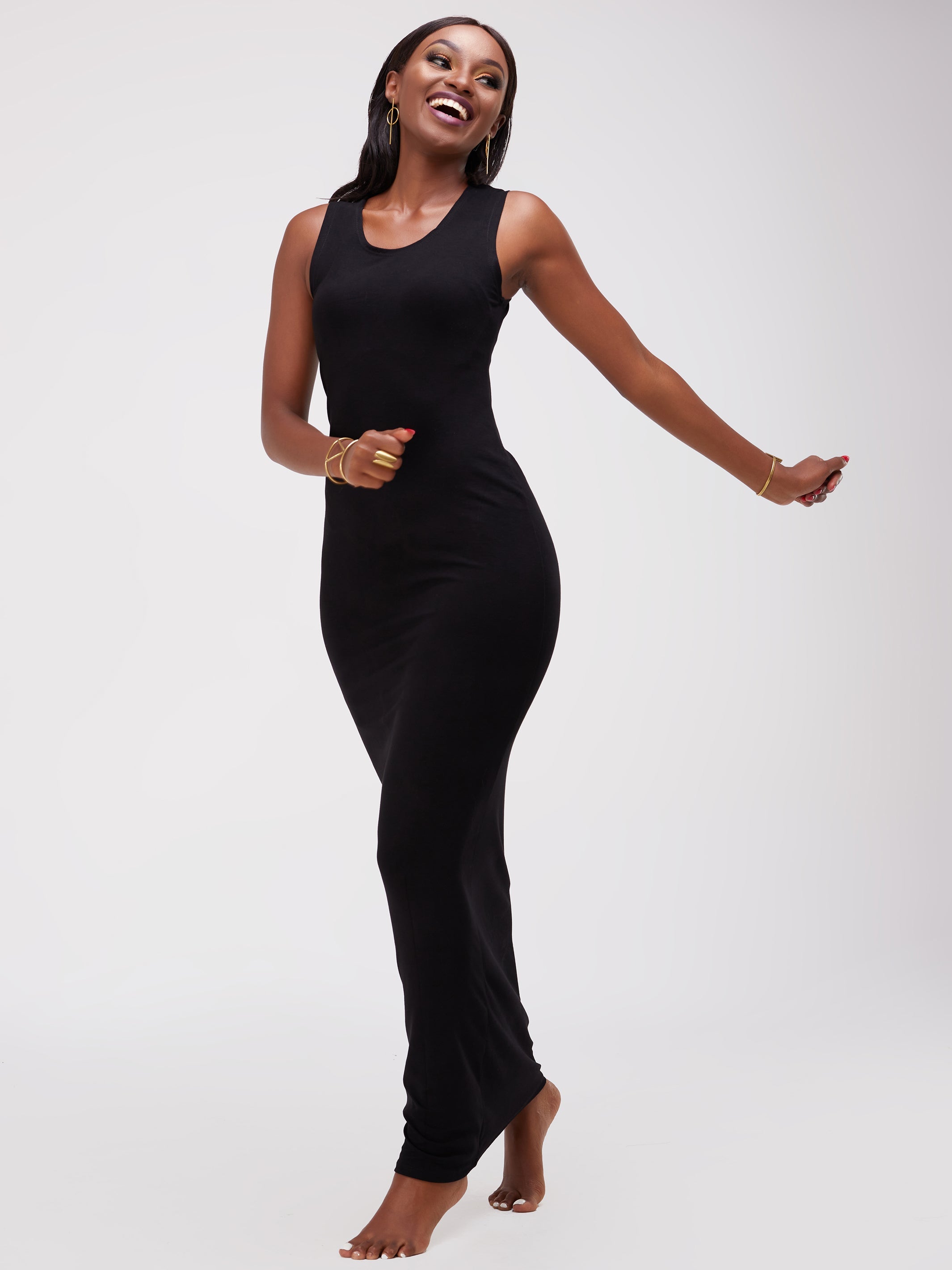 Vivo Basic Straight Maxi Dress - Black