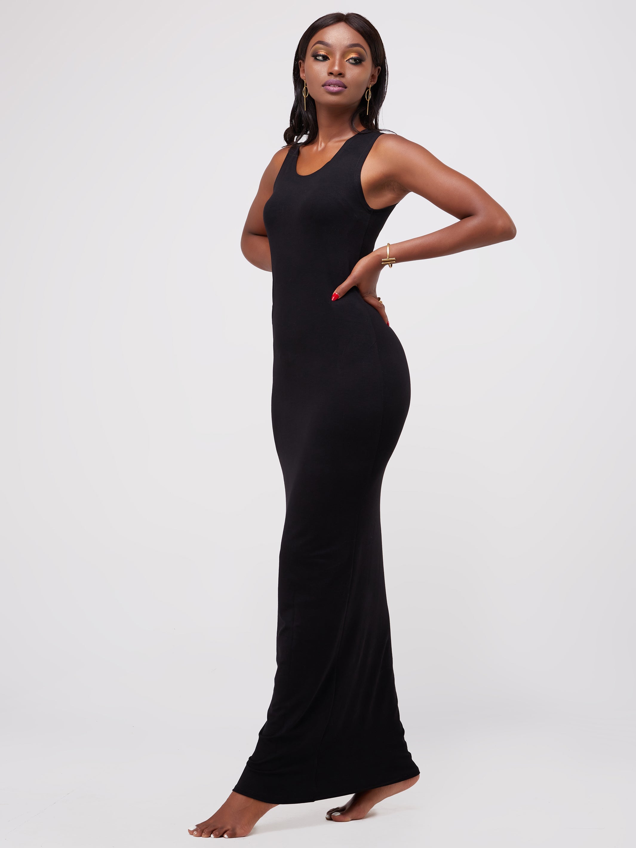 Vivo Basic Straight Maxi Dress - Black