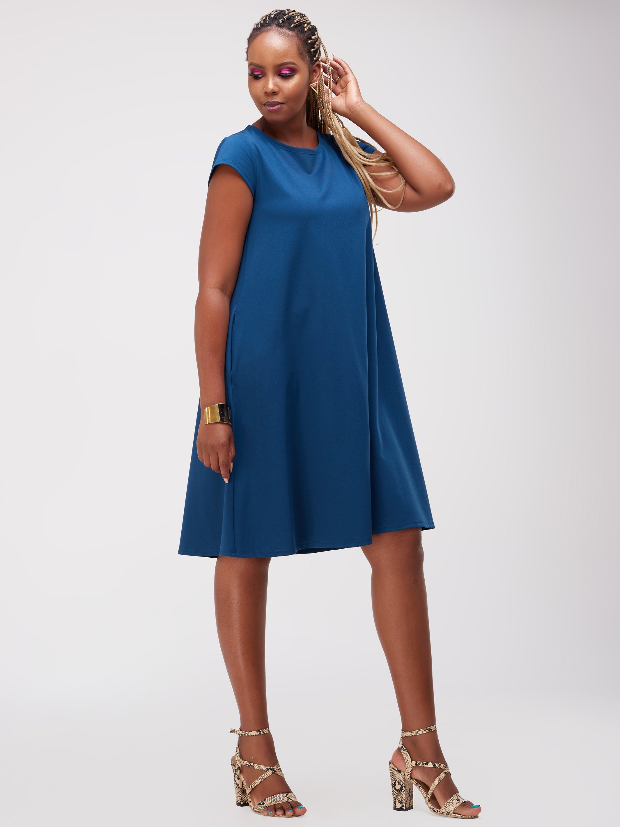 Vivo Basic Kena Tent Knee Length Dress - Teal