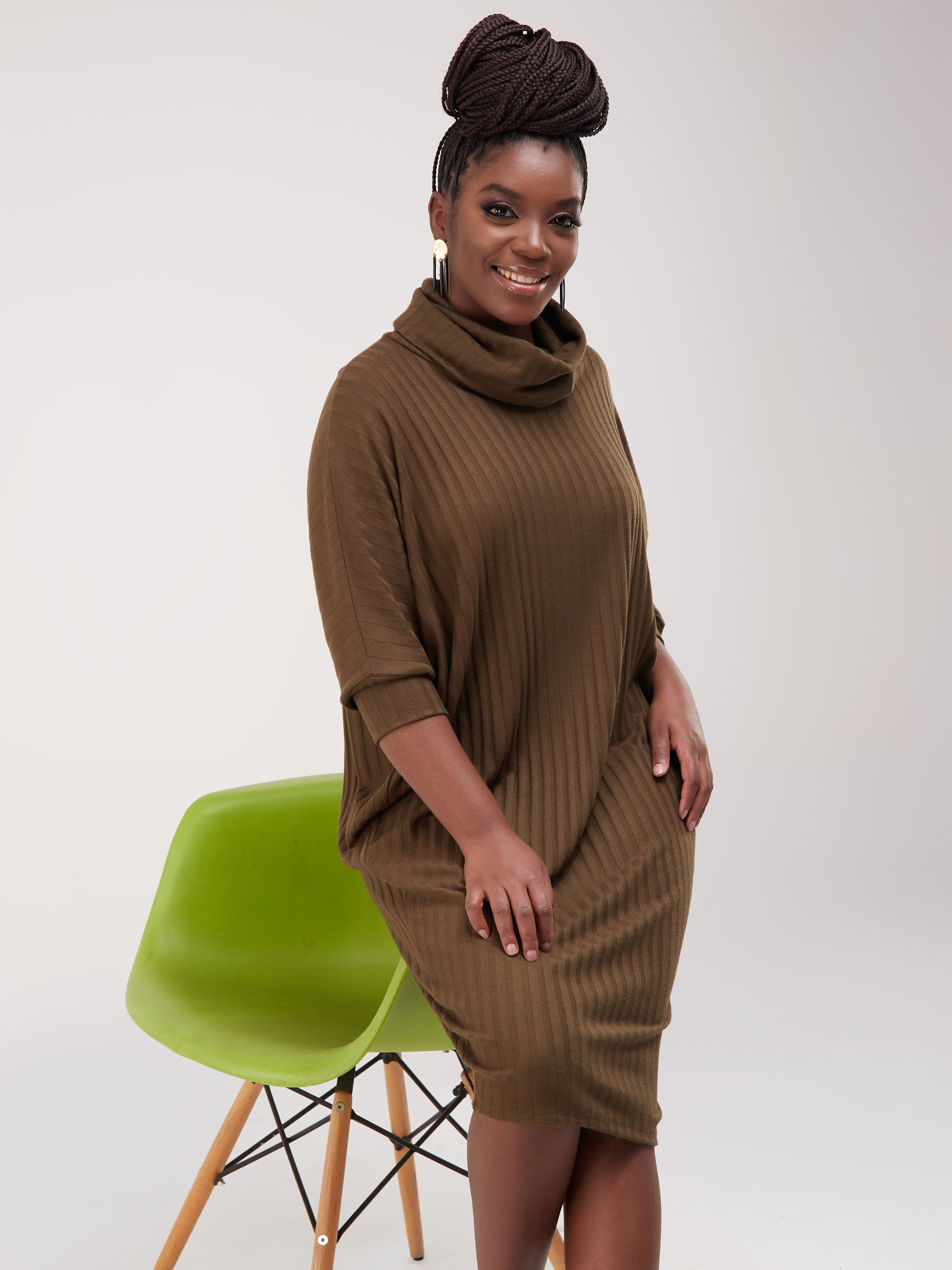 Safari Basic Dolman Cowl Sweater Dress  - Hunters Green