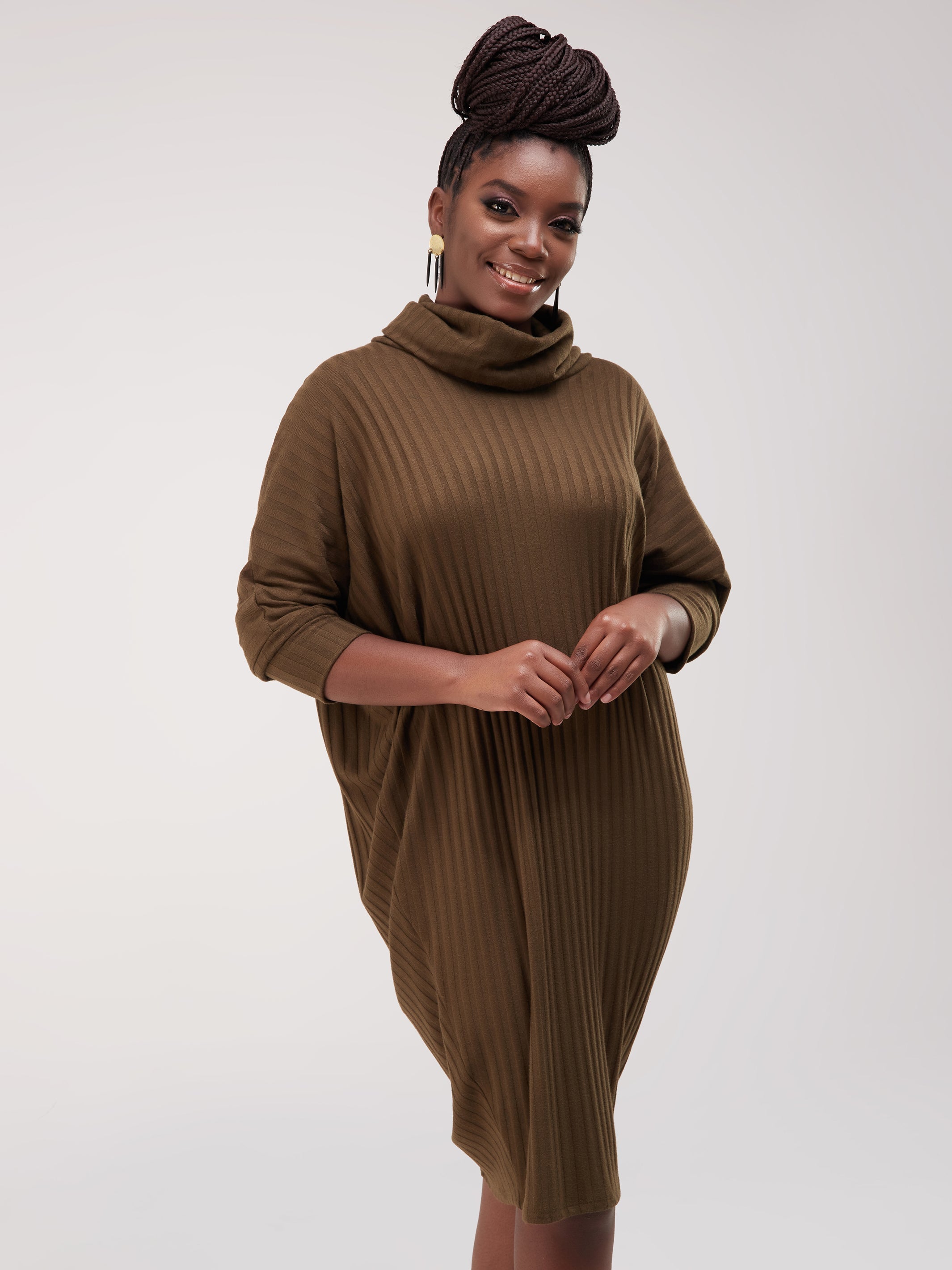 Safari Basic Dolman Cowl Sweater Dress  - Hunters Green