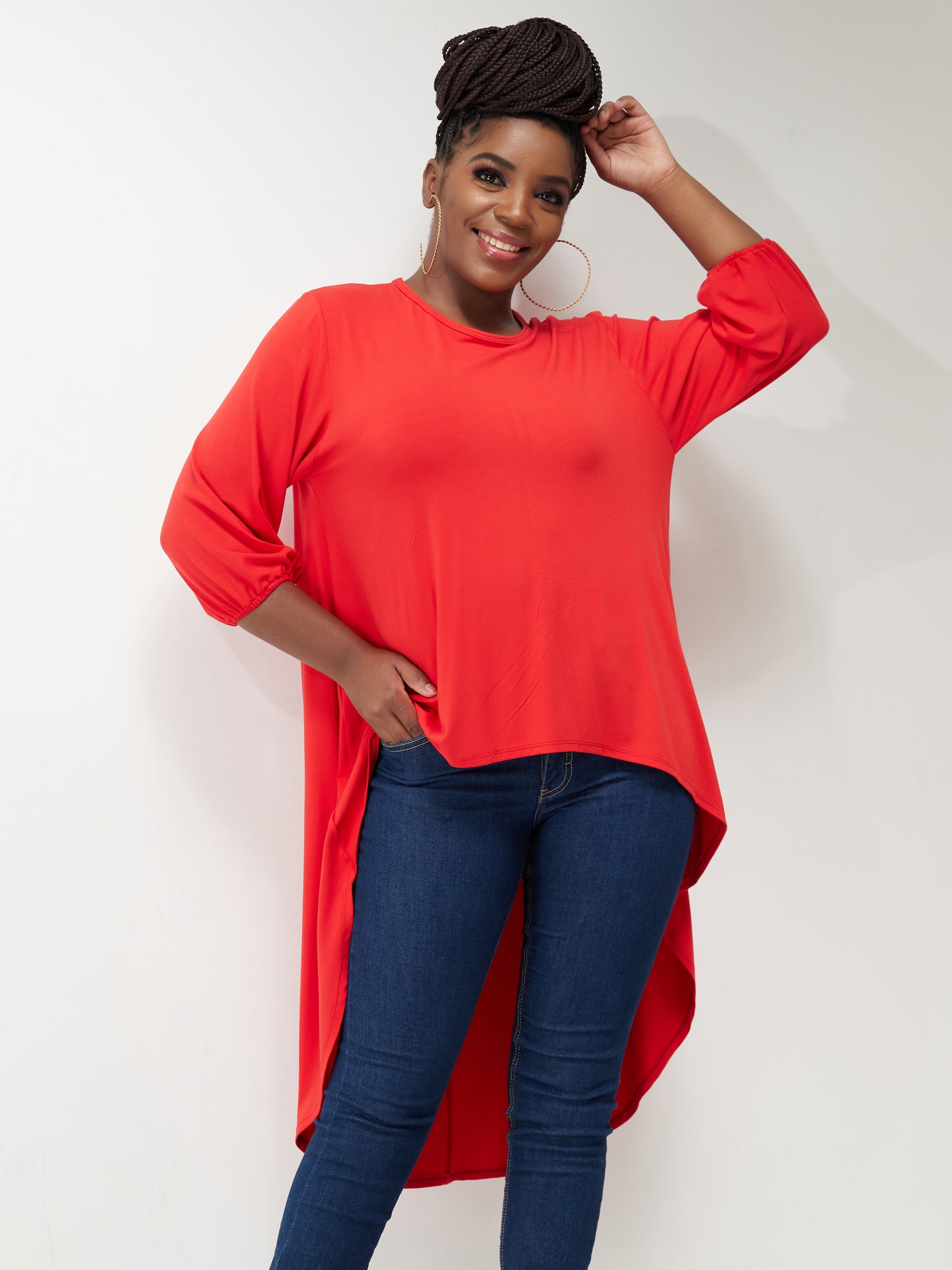 Vivo Basic Nalia High Low Jersey Top - Red