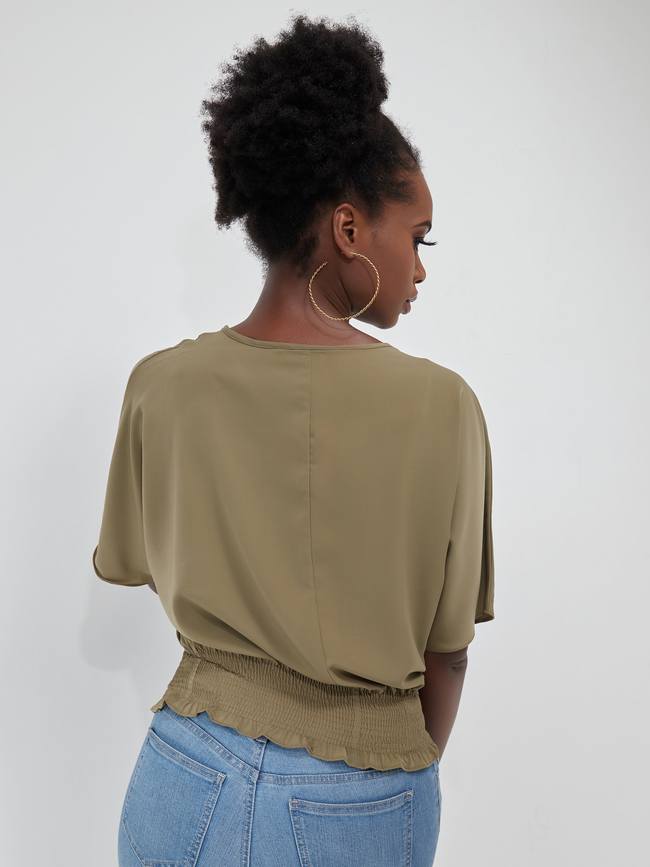 Safari Naima Shirred Waist Chiffon Top - Hunters Green