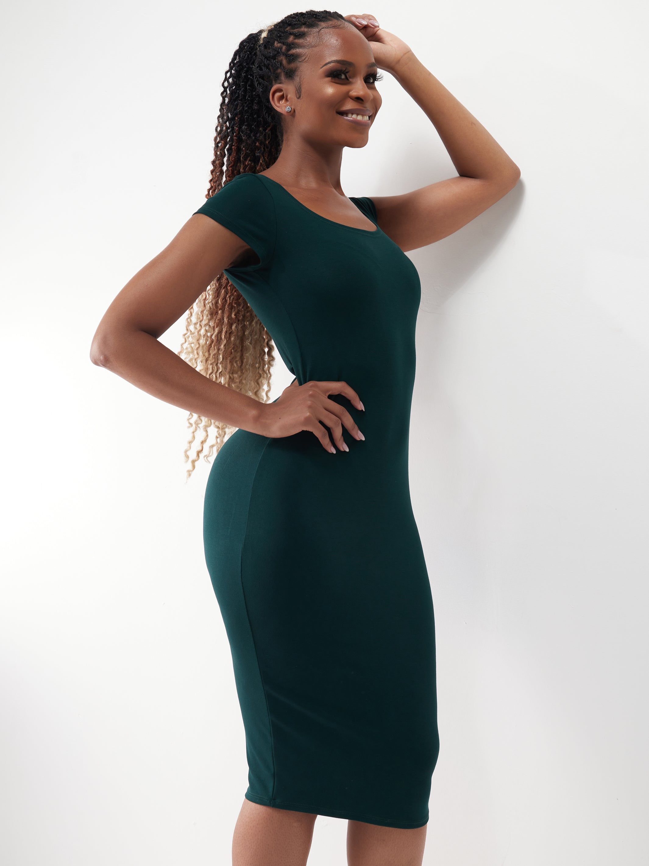 Vivo Basic Cap Sleeved Leila Dress - Dark Green