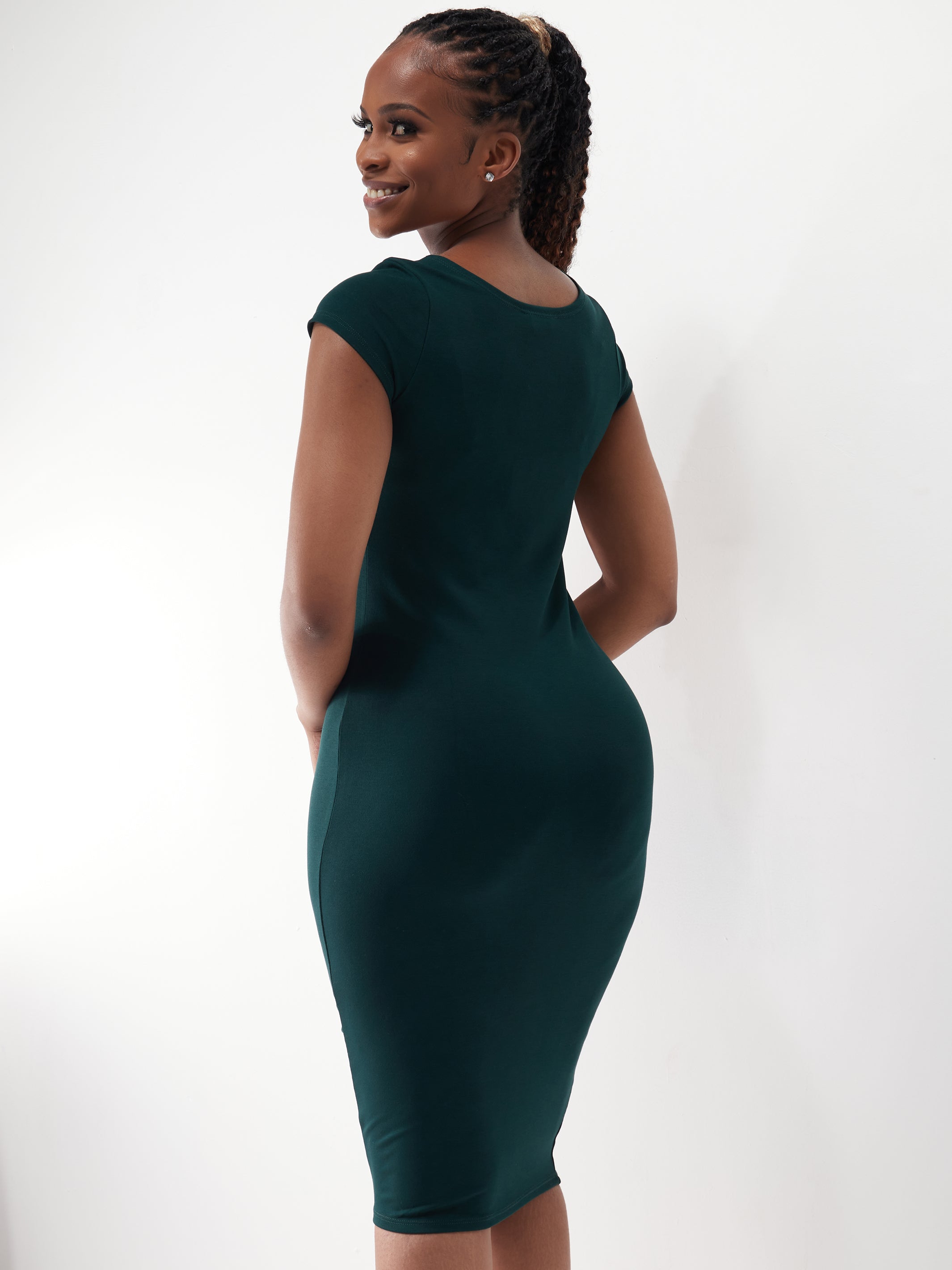 Vivo Basic Cap Sleeved Leila Dress - Dark Green