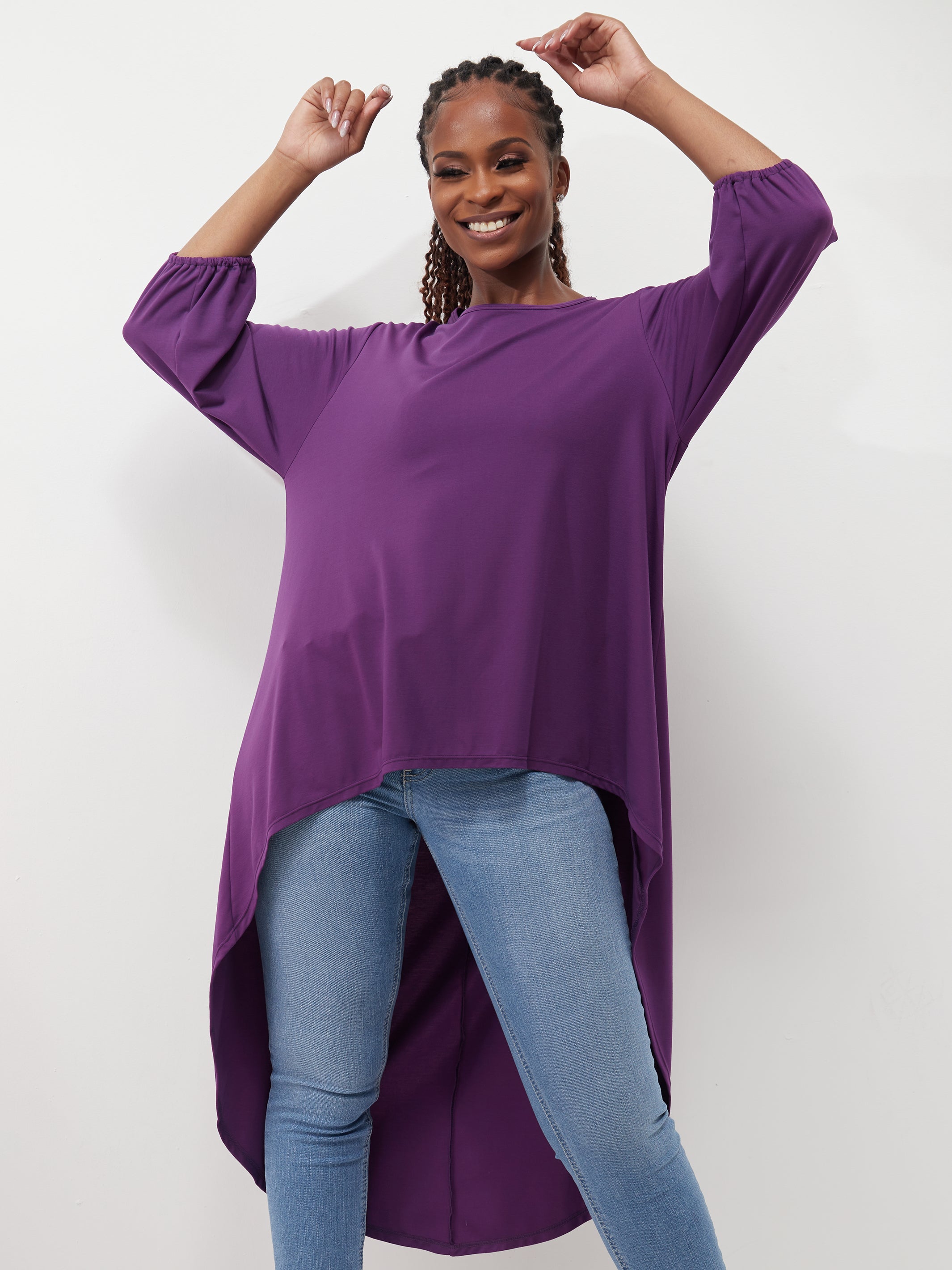 Vivo Basic Nalia High Low Jersey Top - Purple