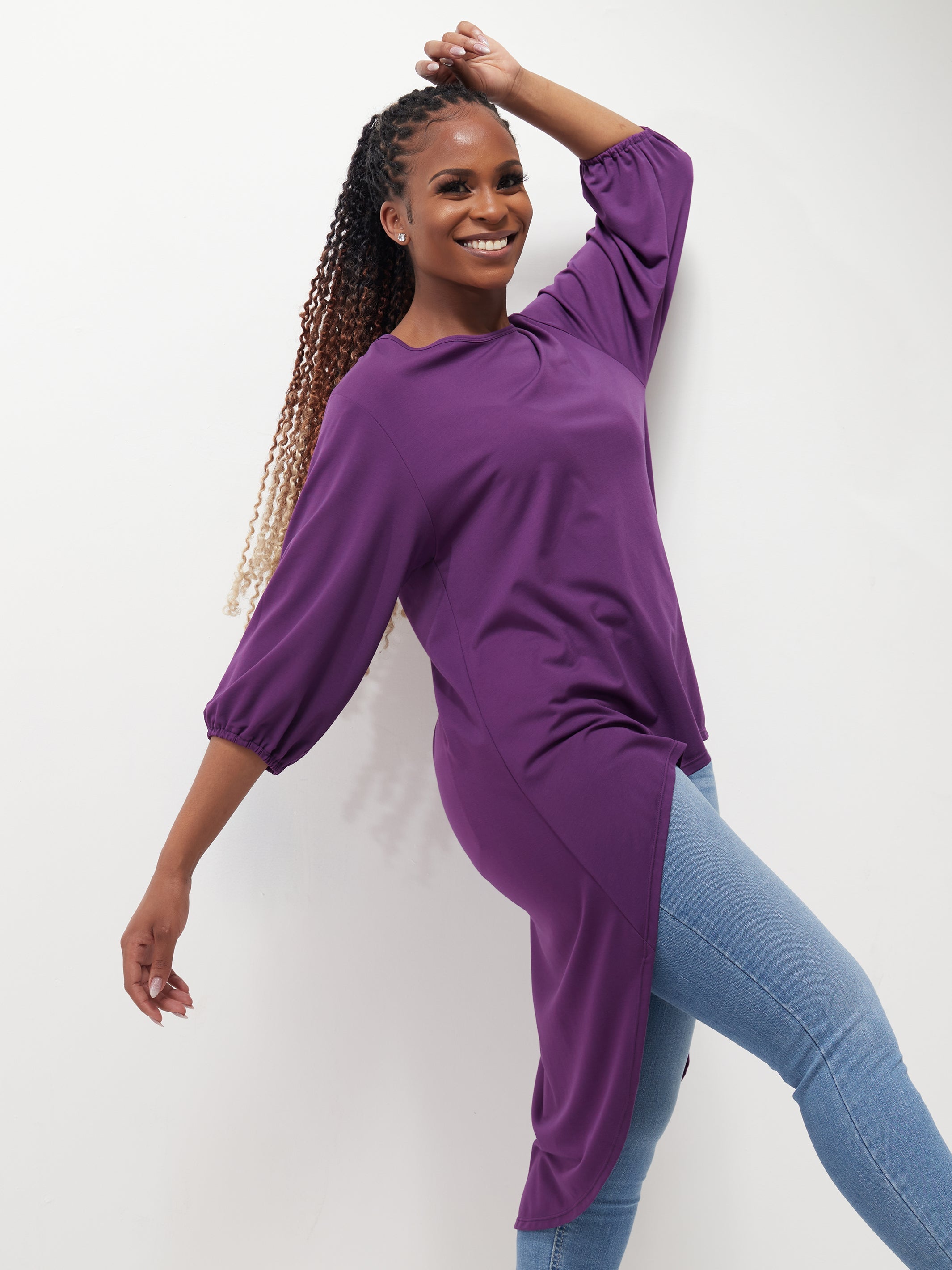 Vivo Basic Nalia High Low Jersey Top - Purple