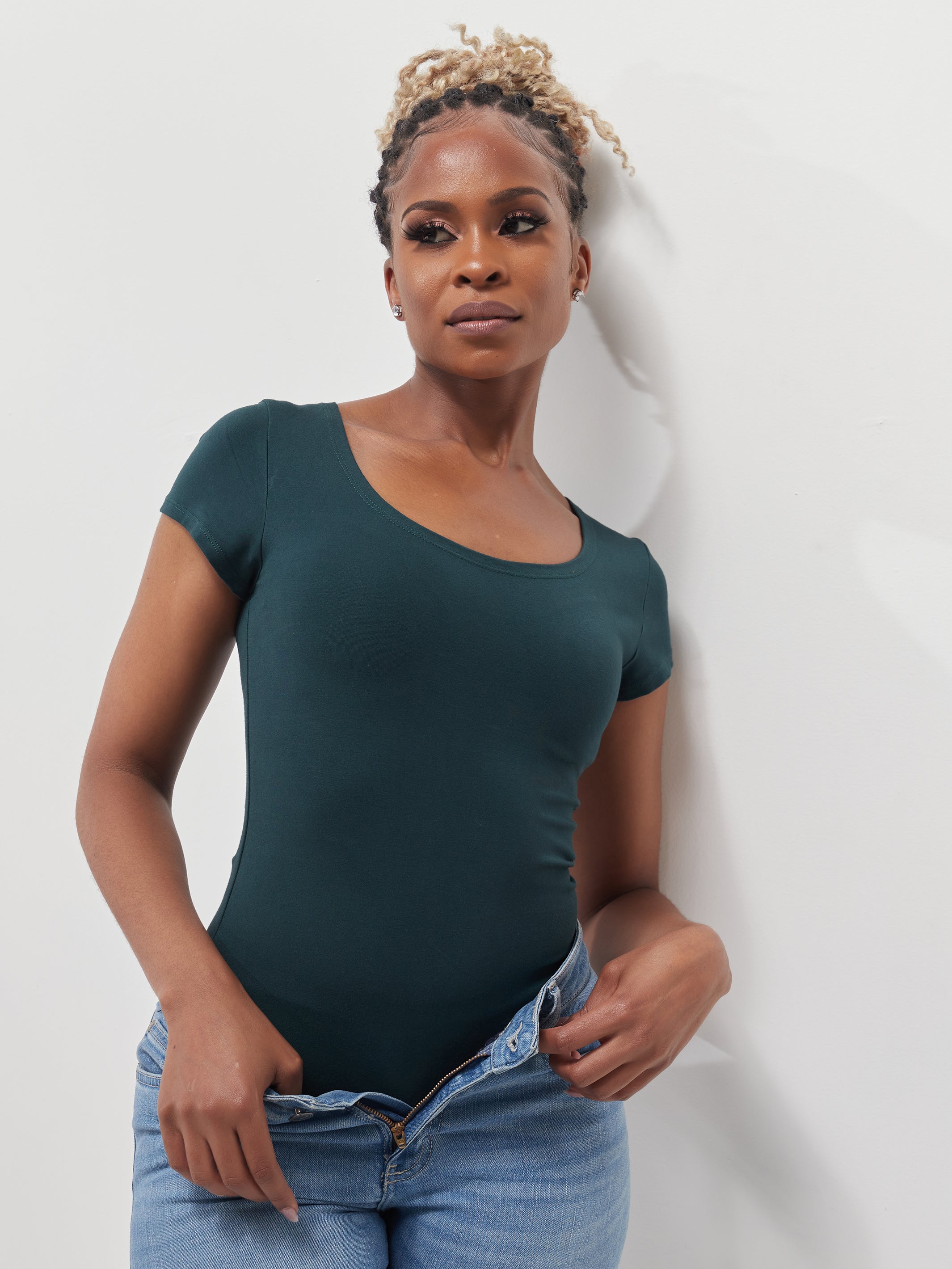 Zoya Basic Cap Sleeved Bodysuit - Dark Green