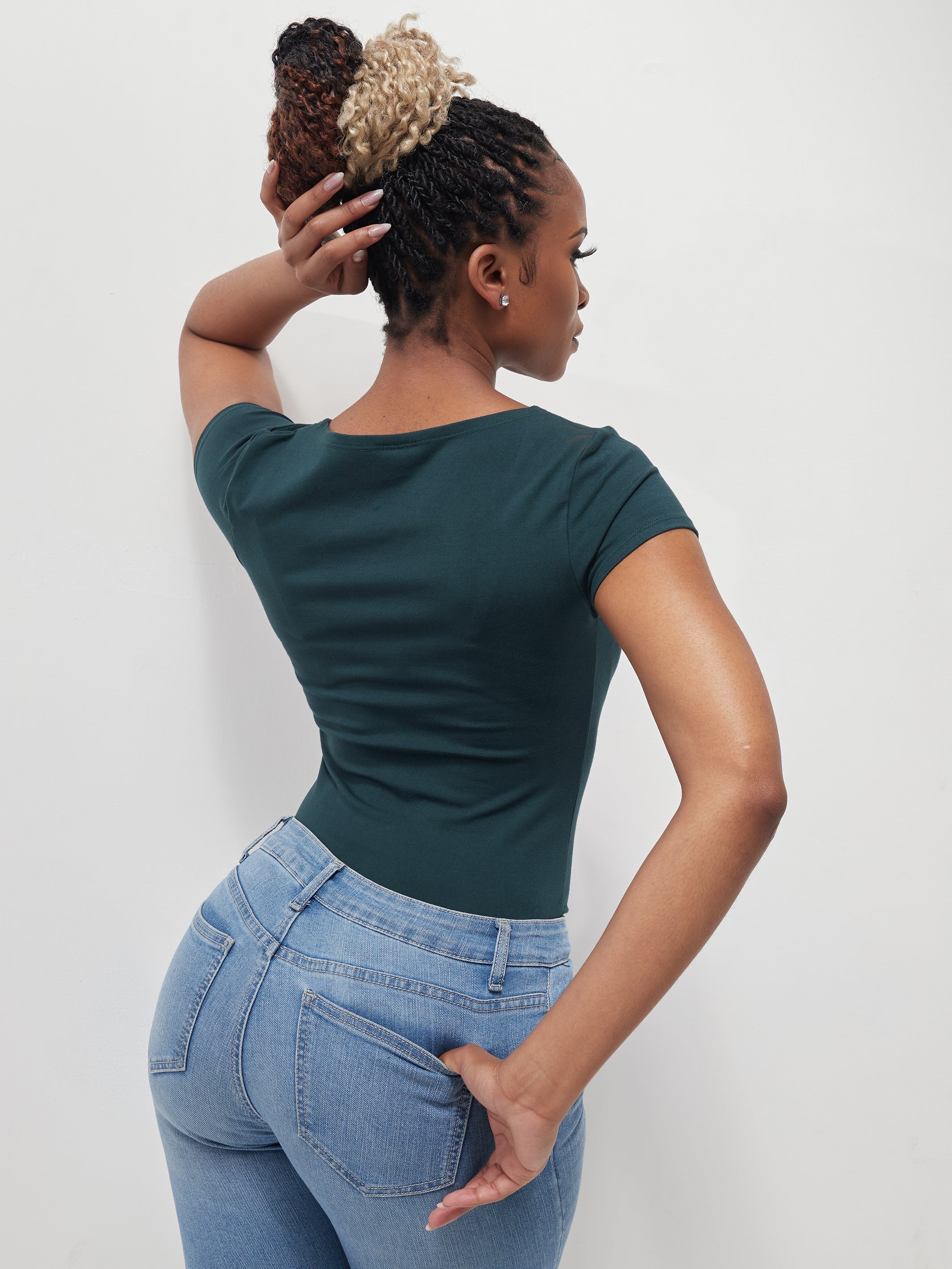 Zoya Basic Cap Sleeved Bodysuit - Dark Green