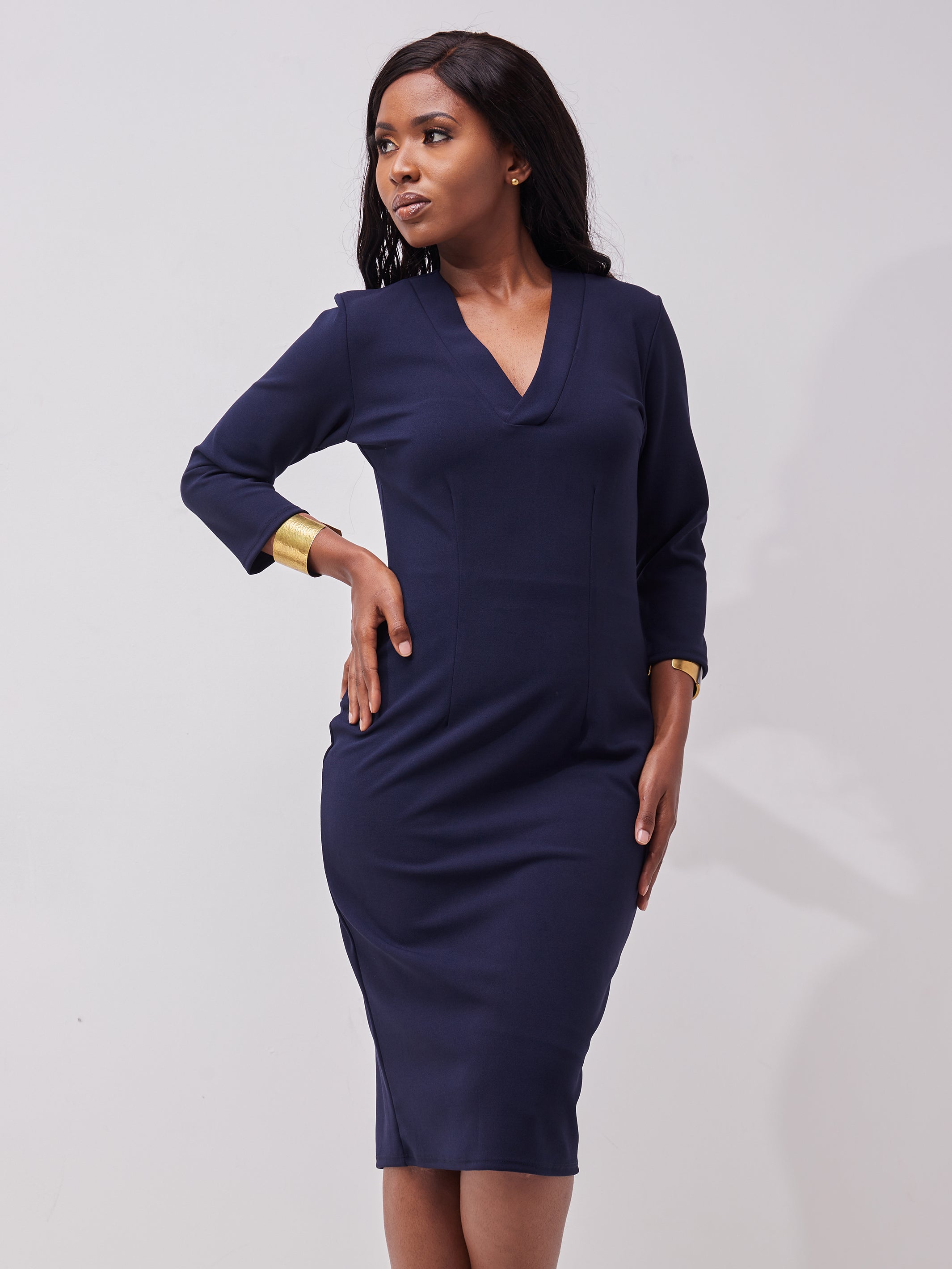 Vivo J.O V-Neck Sheath Dress - Navy Blue