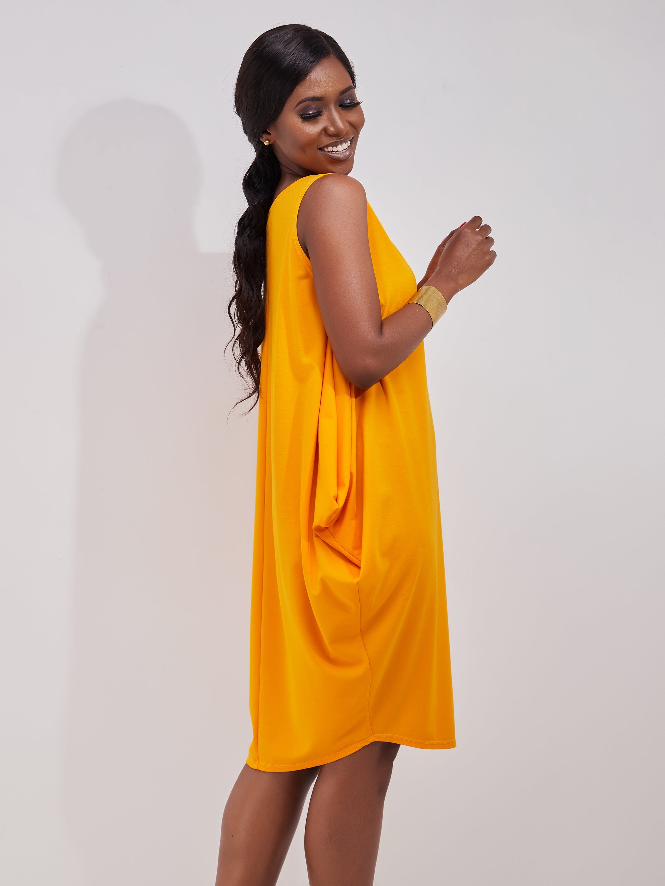 Vivo Salma Knee Length Dress - Mustard