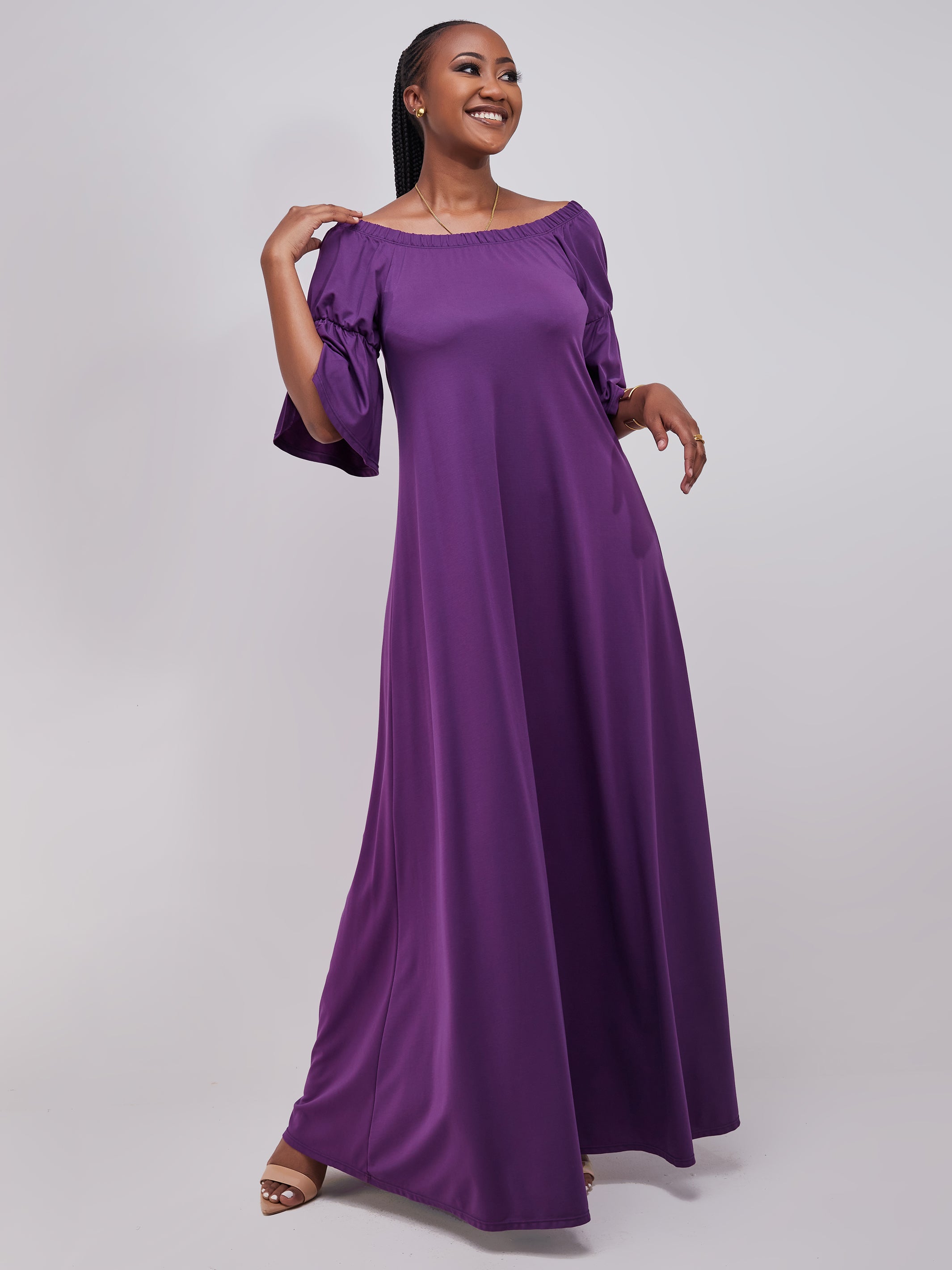 Vivo Lindi Off Shoulder Maxi Dress - Purple